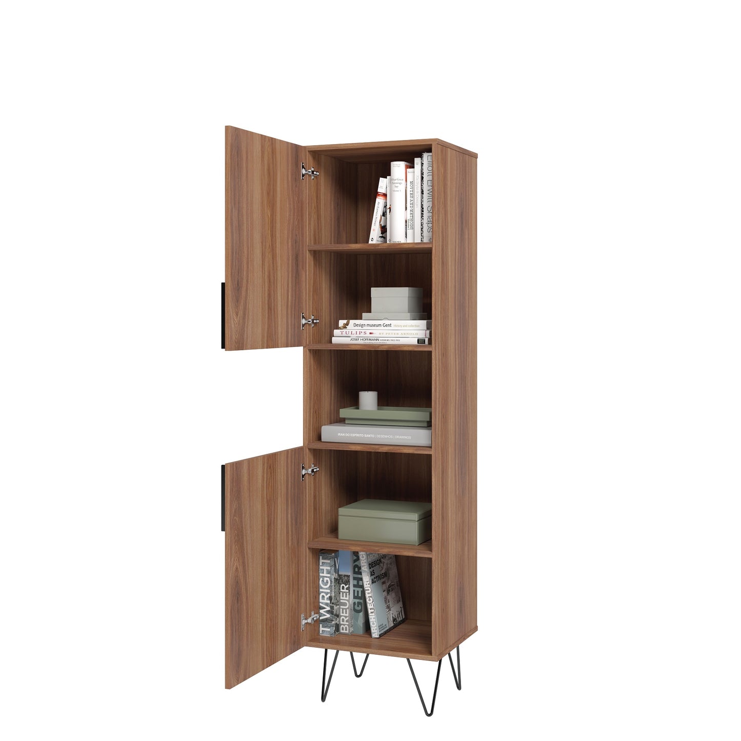 Manhattan Comfort Beekman 17.51 Narrow Bookcase Cabinet with 5 Shelves in Brown and Pink 404AMC229