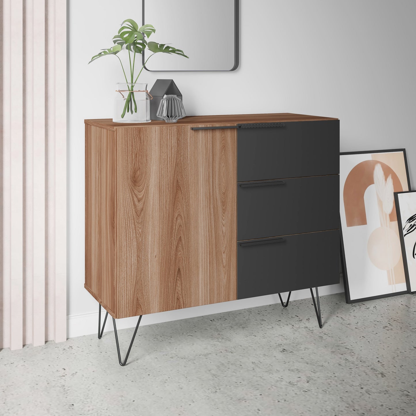 Manhattan Comfort Beekman 35.43 Dresser with 2 Shelves in Brown and Black 405AMC240