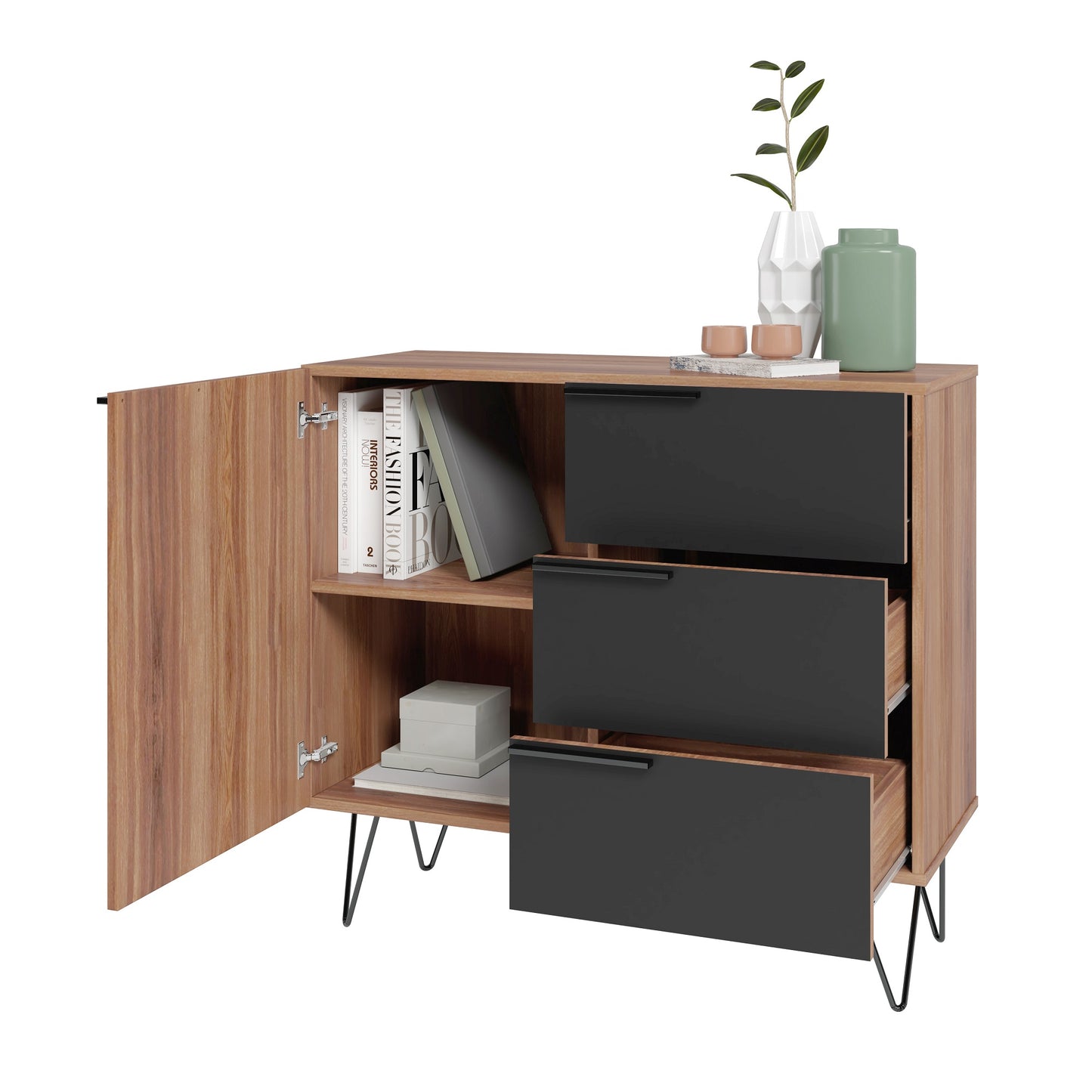 Manhattan Comfort Beekman 35.43 Dresser with 2 Shelves in Brown and Black 405AMC240