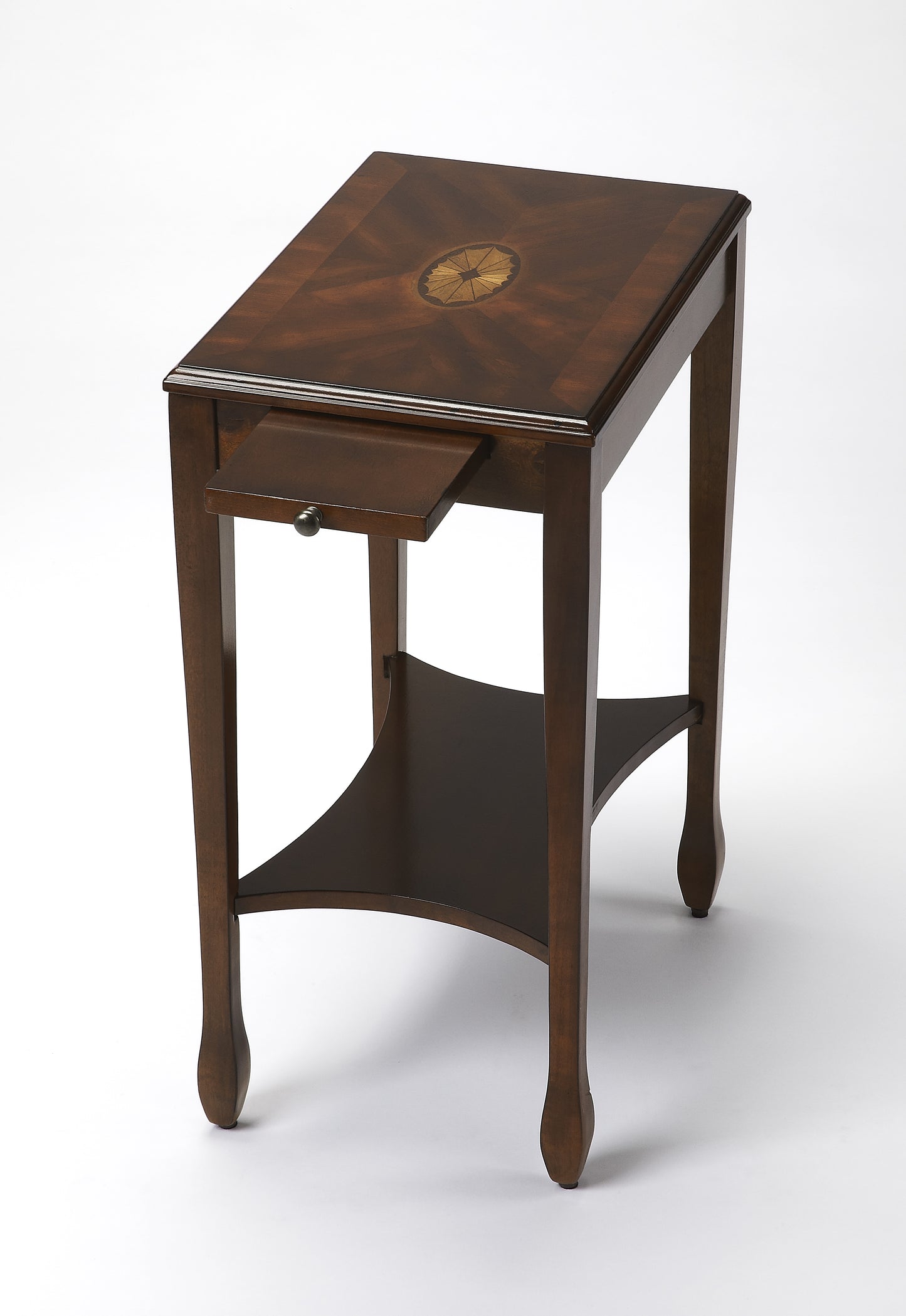 Butler Specialty Company Gilbert 12 in. W Rectangular Wood End Table with Pull-Out Tray and Lower Open Shelf, Dark Brown