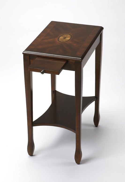 Butler Specialty Company Gilbert 12 in. W Rectangular Wood End Table with Pull-Out Tray and Lower Open Shelf, Dark Brown