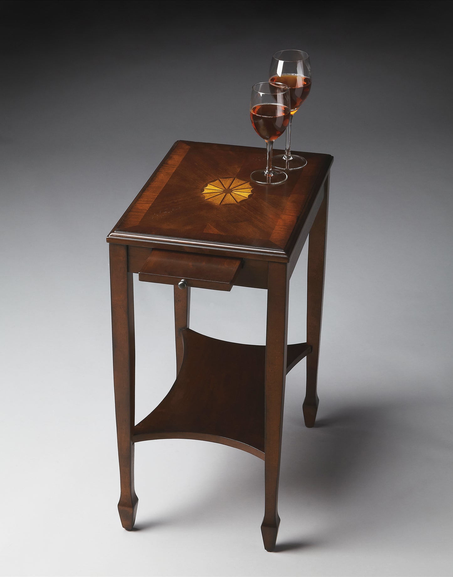 Butler Specialty Company Gilbert 12 in. W Rectangular Wood End Table with Pull-Out Tray and Lower Open Shelf, Dark Brown