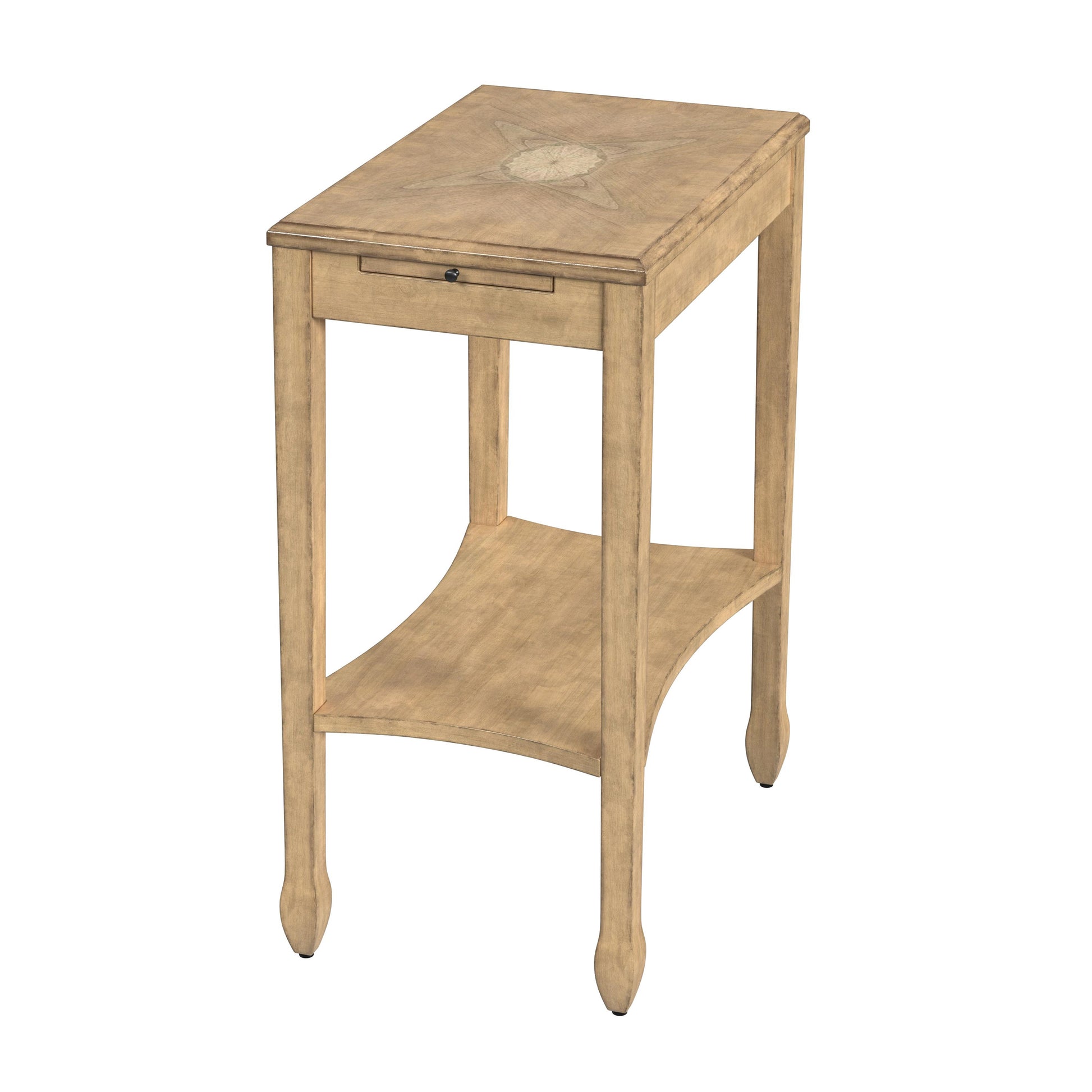 Butler Specialty Company Gilbert 12 in. W Rectangular Wood End Table with Pull-Out Tray and Lower Open Shelf, Beige