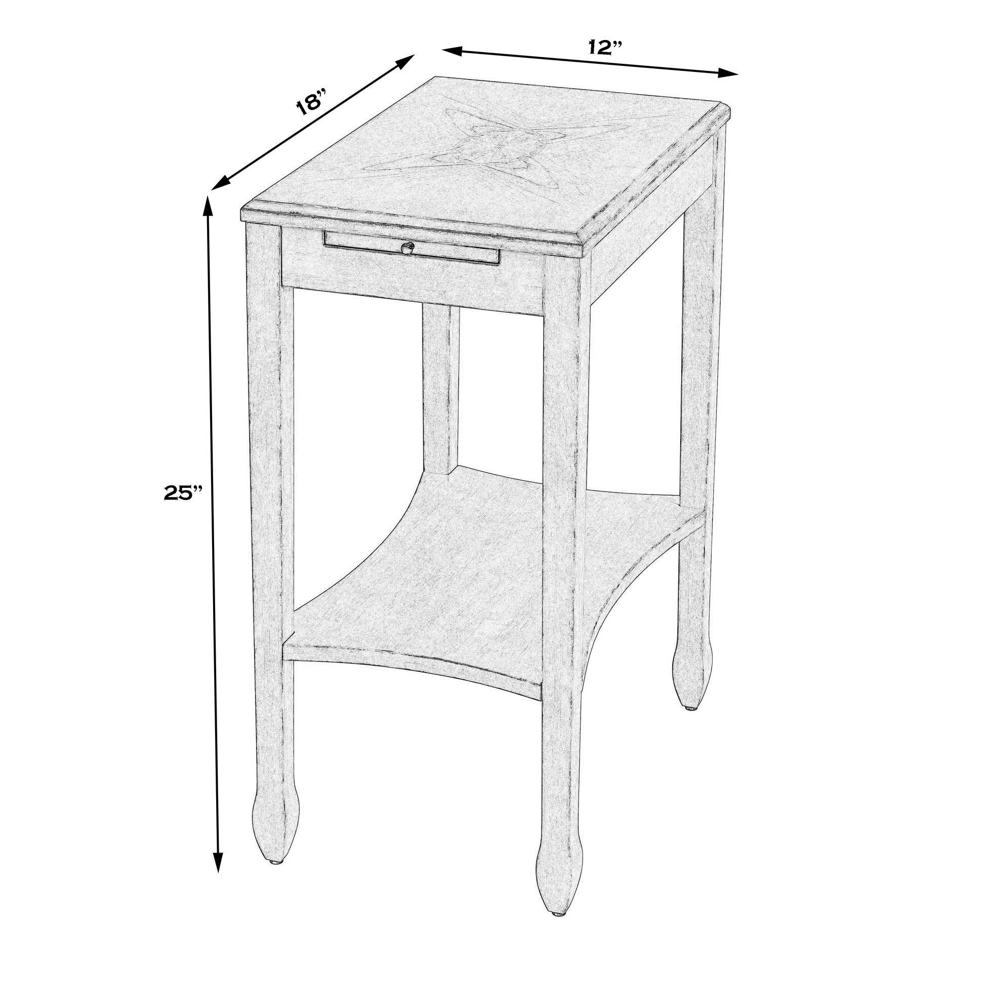 Butler Specialty Company Gilbert 12 in. W Rectangular Wood End Table with Pull-Out Tray and Lower Open Shelf, Beige