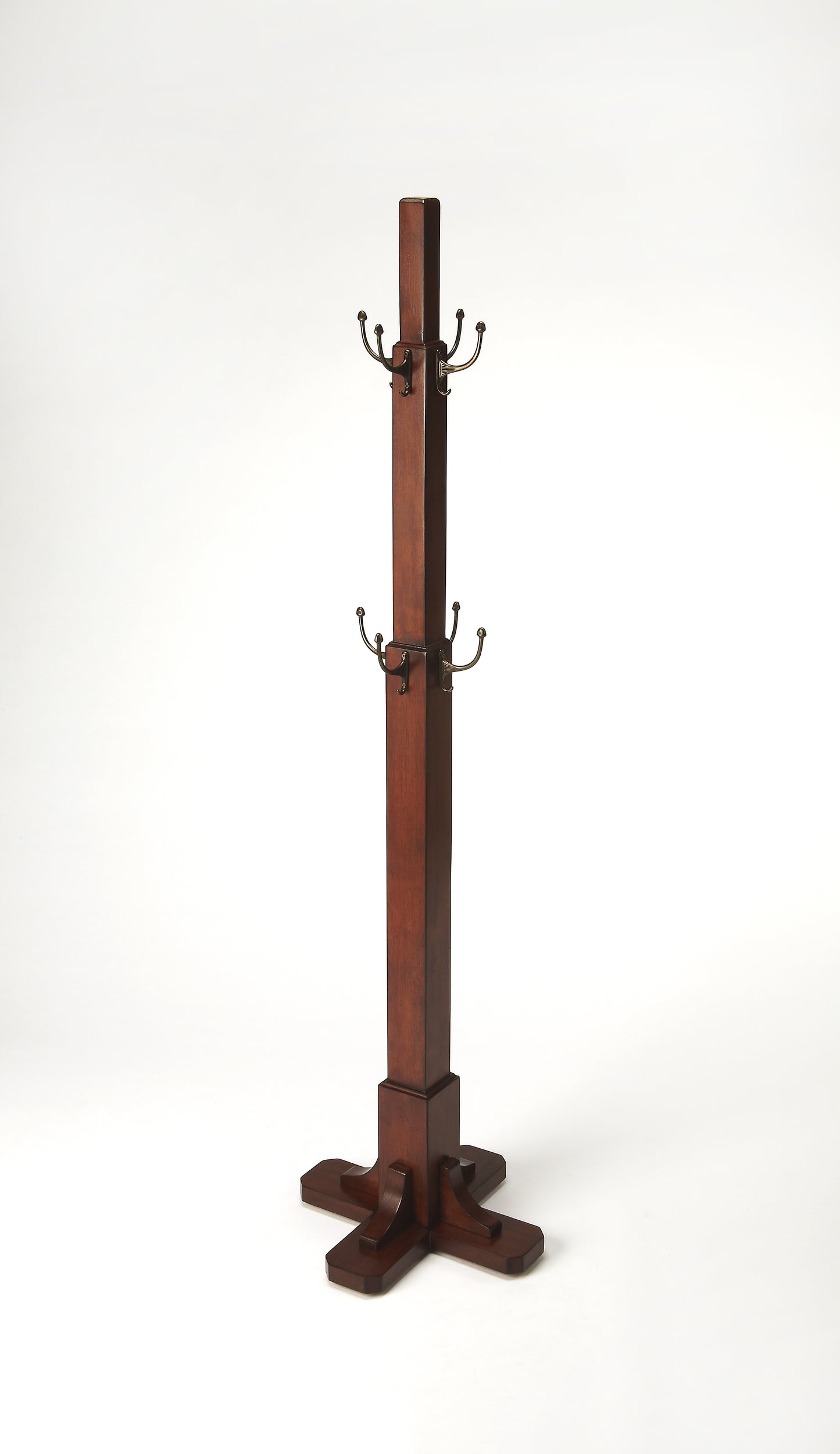 Butler Specialty Company Webster 68.5 in. H Wood and Metal Freestanding 8 Double Hook Coat Rack, Medium Brown