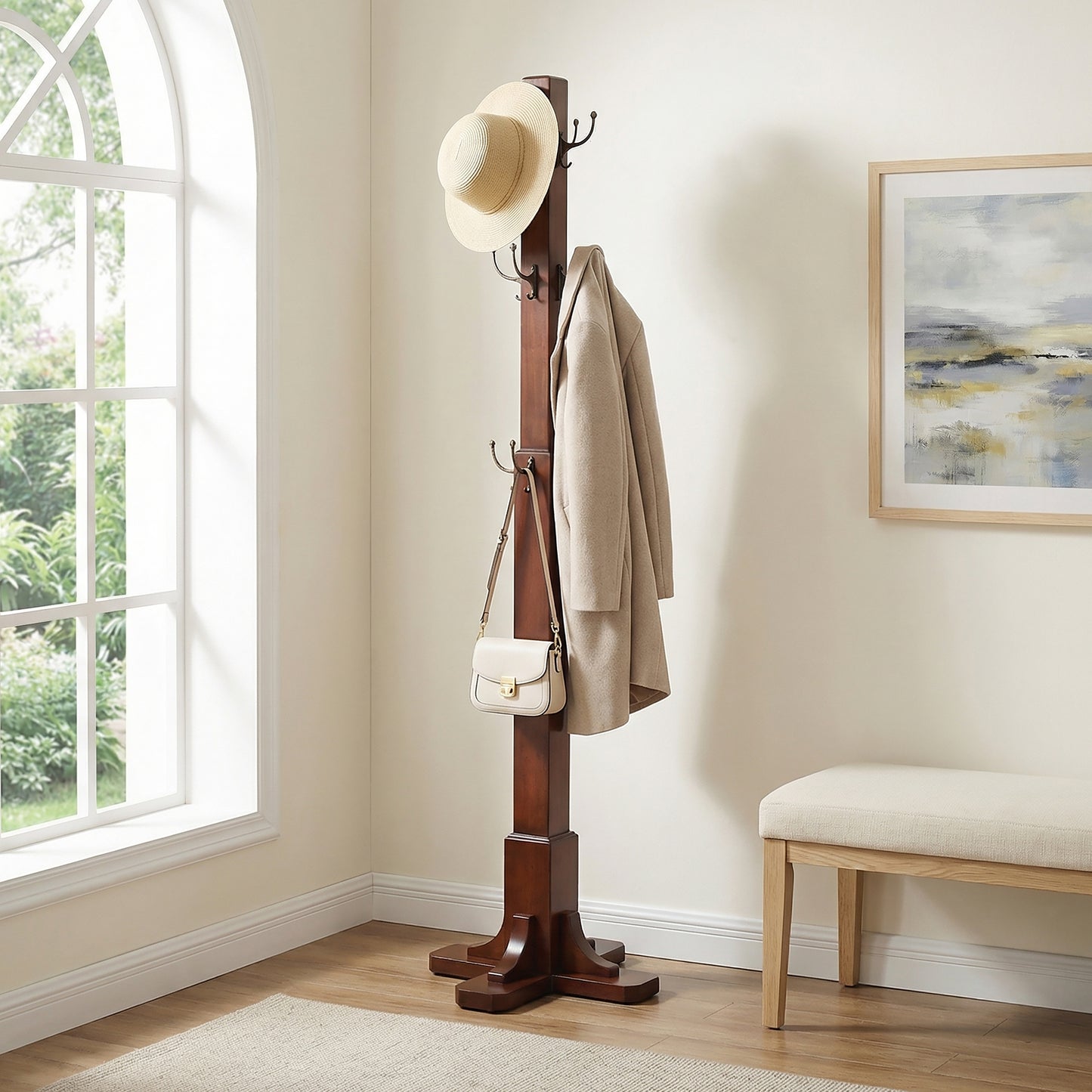 Butler Specialty Company Webster 68.5 in. H Wood and Metal Freestanding 8 Double Hook Coat Rack, Medium Brown