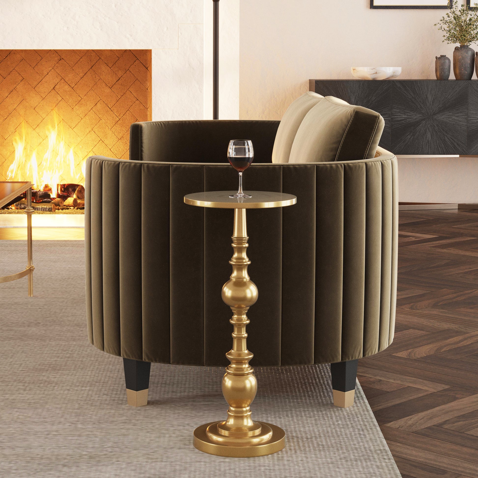Butler Specialty Company Darien 10 in. W Round Pedestal Side Table, Gold