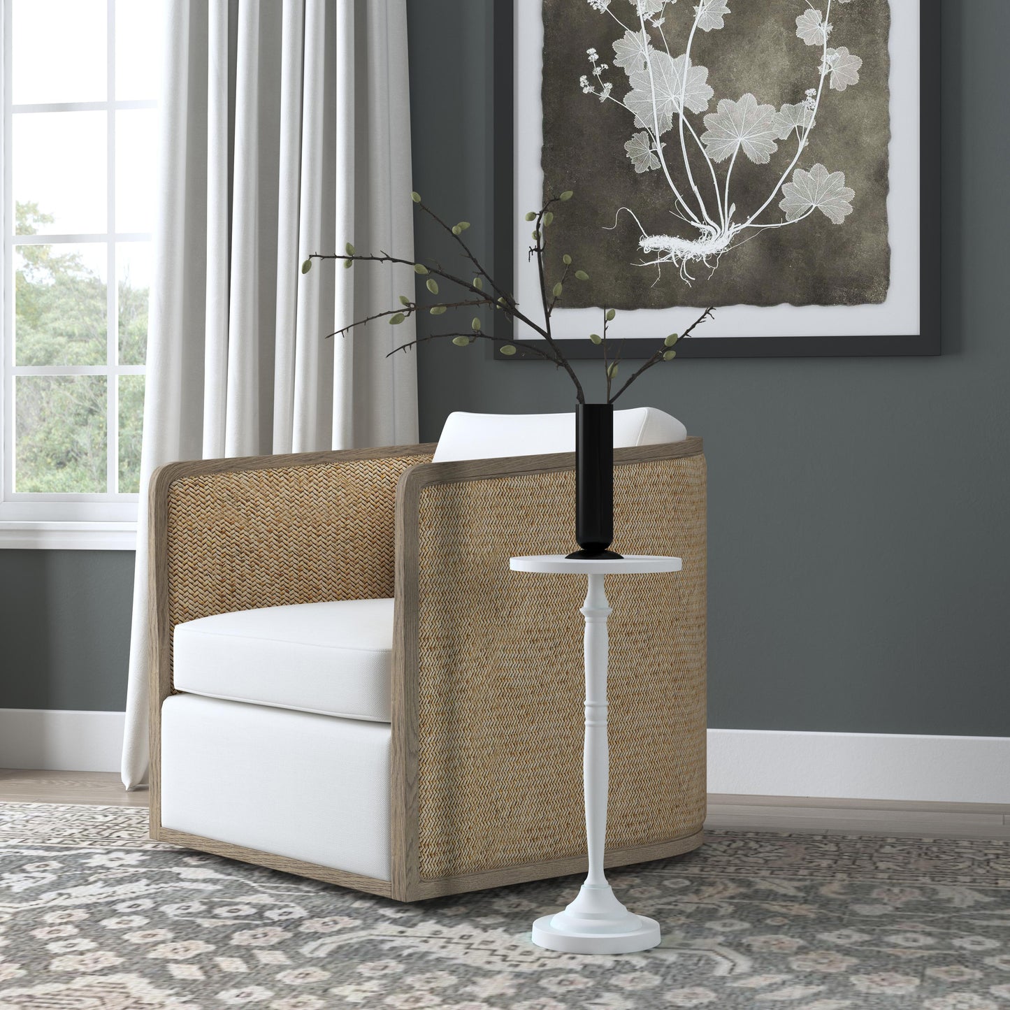 Butler Specialty Company Landon Outdoor 10 in. W Round Metal Pedestal Base Side Table, Ivory