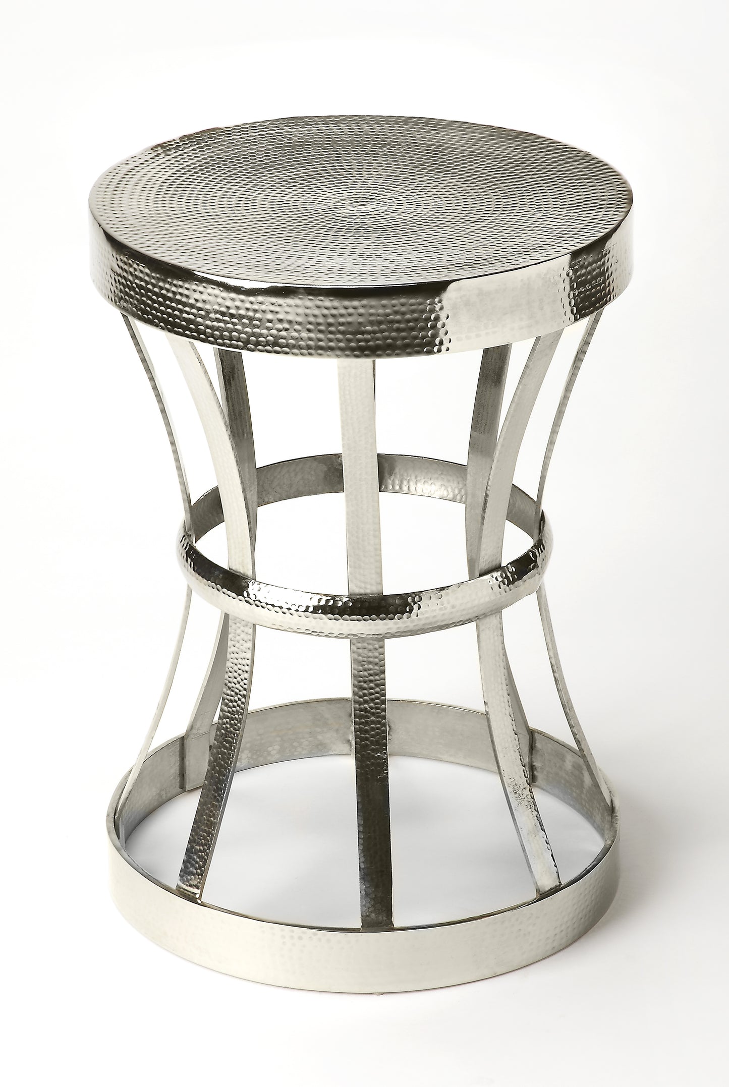 Butler Specialty Company Broussard 16 in. W Round Metal Industrial Chic Hourglass Shaped Side Table, Silver