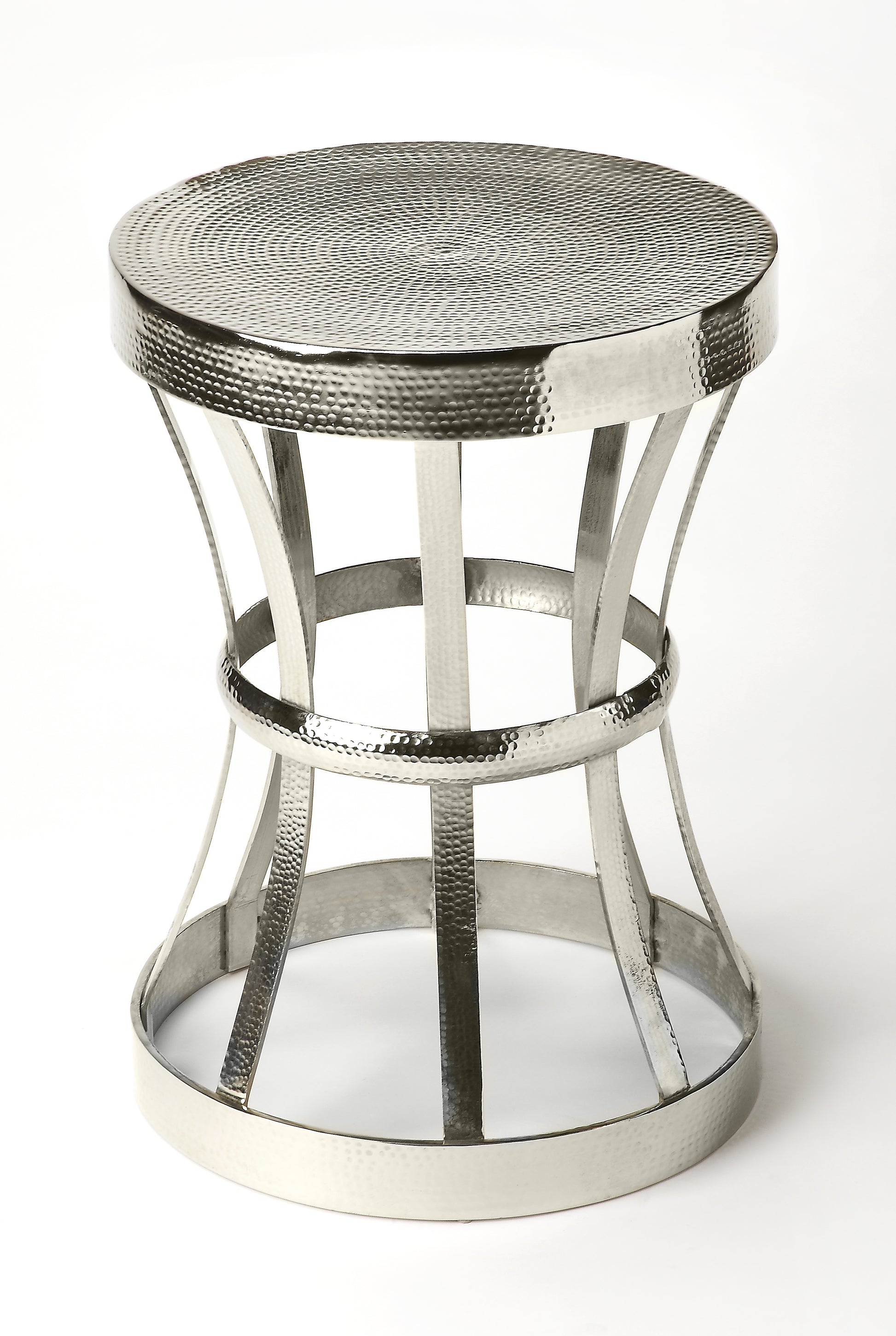 Butler Specialty Company Broussard 16 in. W Round Metal Industrial Chic Hourglass Shaped Side Table, Silver