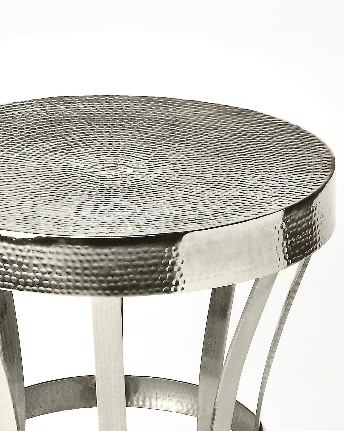 Butler Specialty Company Broussard 16 in. W Round Metal Industrial Chic Hourglass Shaped Side Table, Silver