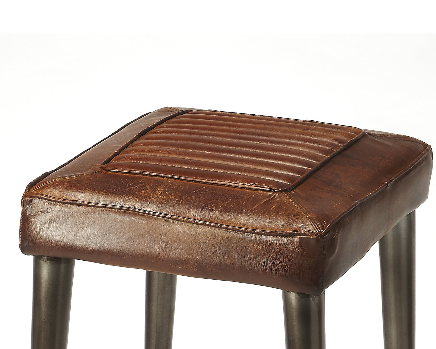Butler Specialty Company Maxwell 32 in. Seat Height Leather and Metal Square Seat Backless Bar Stool, Dark Brown