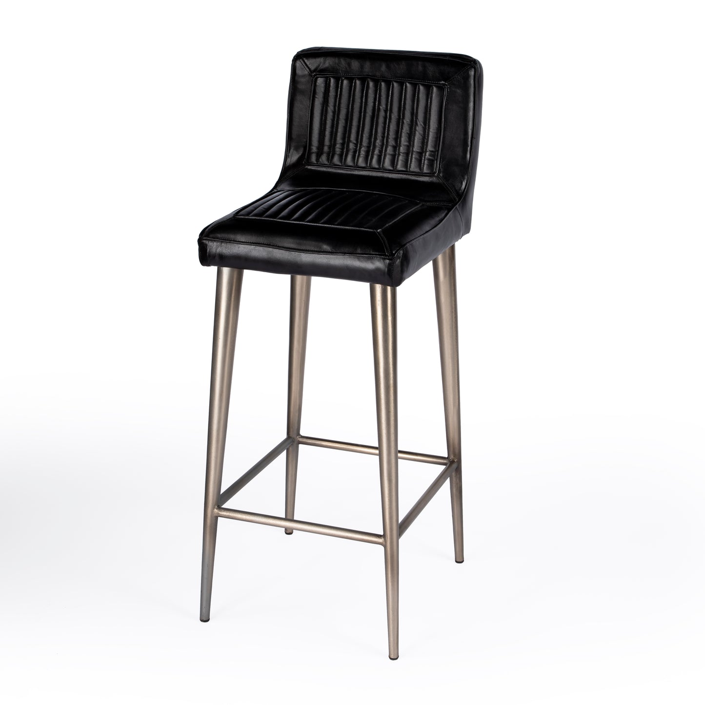 Butler Specialty Company Maxwell 32 in. Seat Height Leather and Iron Bar Height Stool with Back, Black