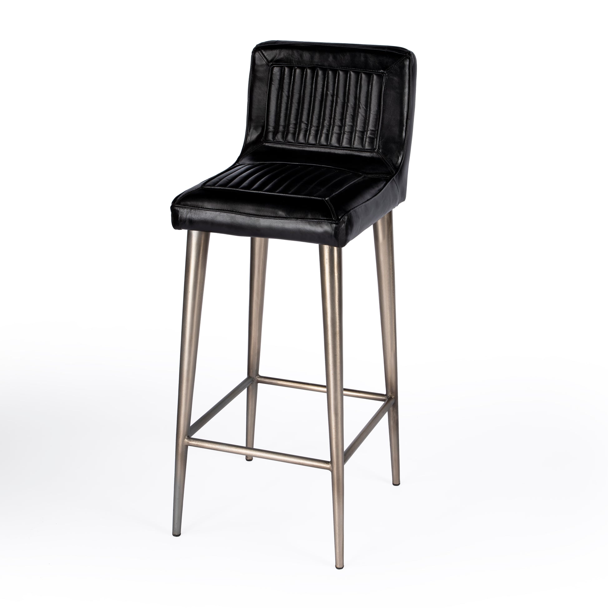 Butler Specialty Company Maxwell 32 in. Seat Height Leather and Iron Bar Height Stool with Back, Black