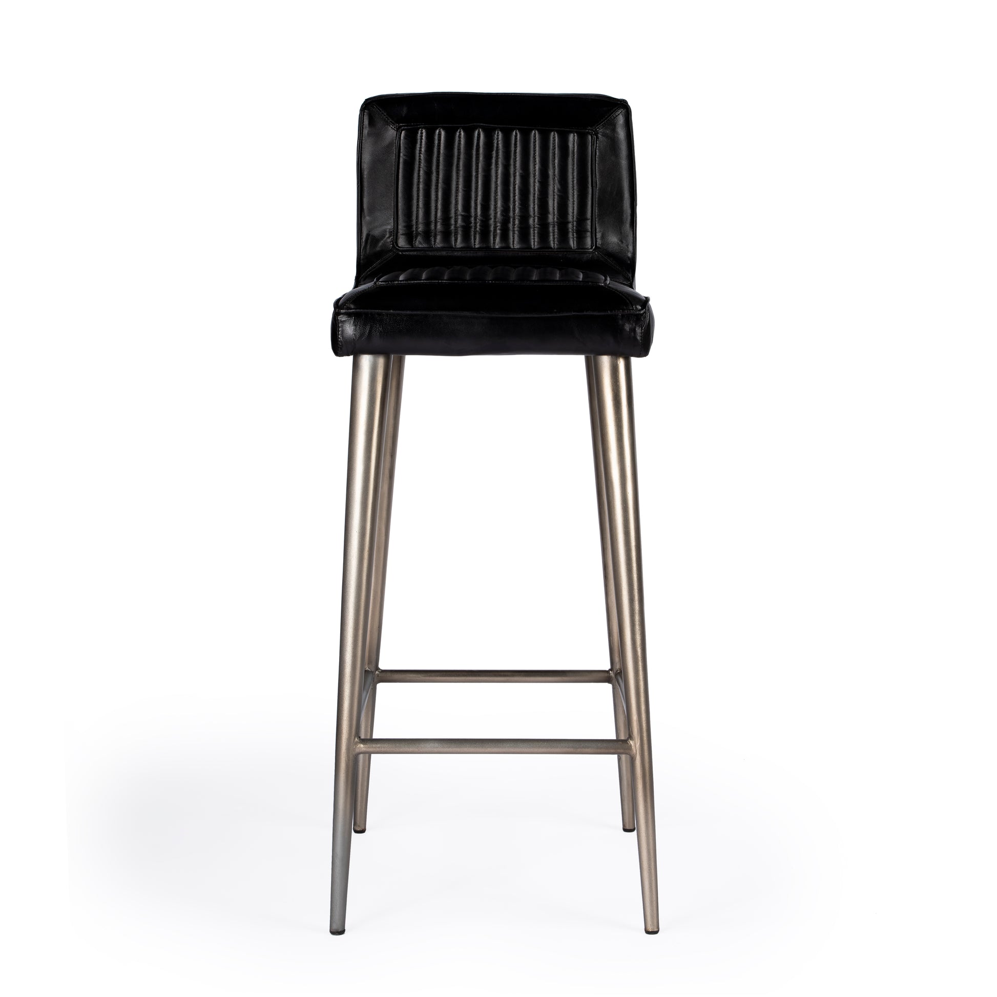 Butler Specialty Company Maxwell 32 in. Seat Height Leather and Iron Bar Height Stool with Back, Black