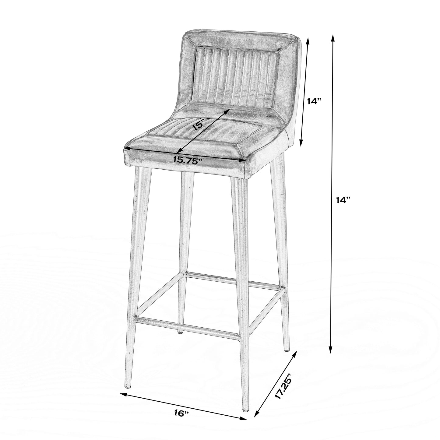 Butler Specialty Company Maxwell 32 in. Seat Height Leather and Iron Bar Height Stool with Back, Black