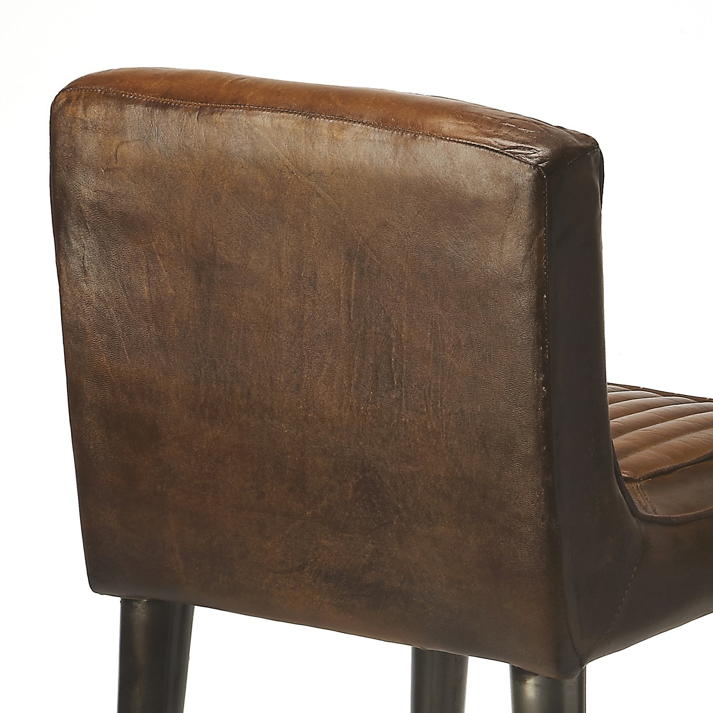 Butler Specialty Company Maxwell 32 in. Seat Height Leather and Iron Bar Height Stool with Back, Dark Brown