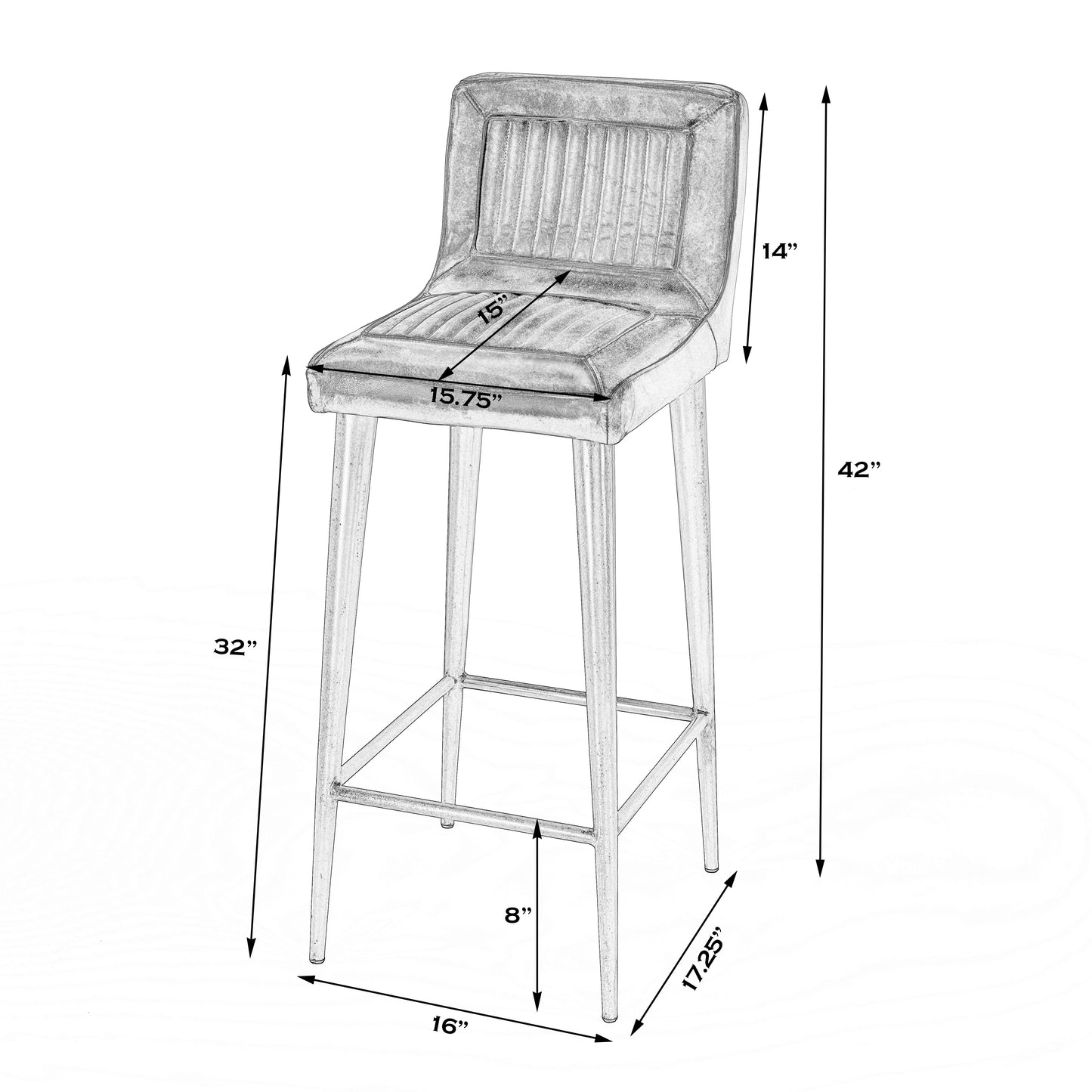 Butler Specialty Company Maxwell 32 in. Seat Height Leather and Iron Bar Height Stool with Back, White