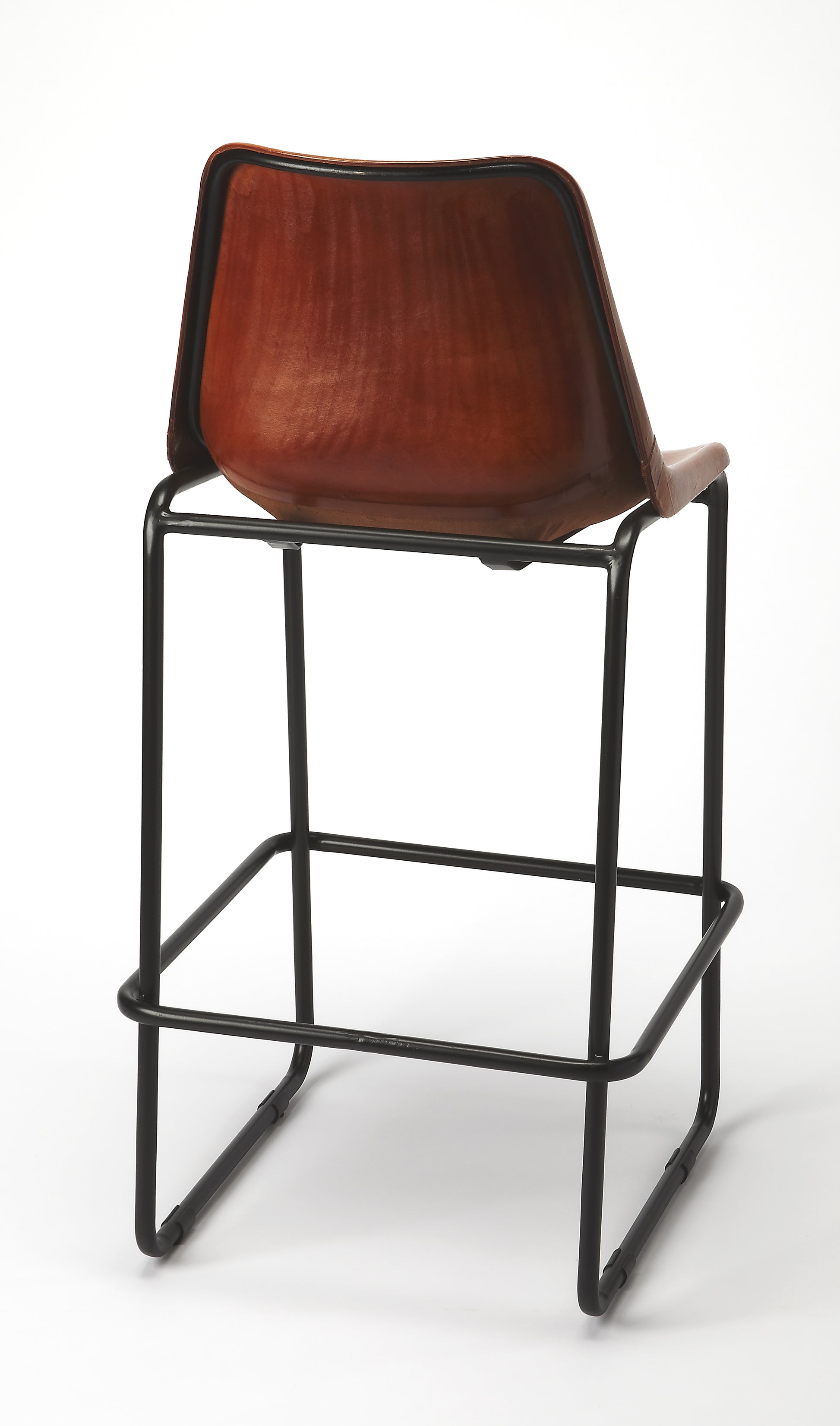 Butler Specialty Company Myles 28 in. Seat Height Leather and Metal Bar Stool with Back, Medium Brown