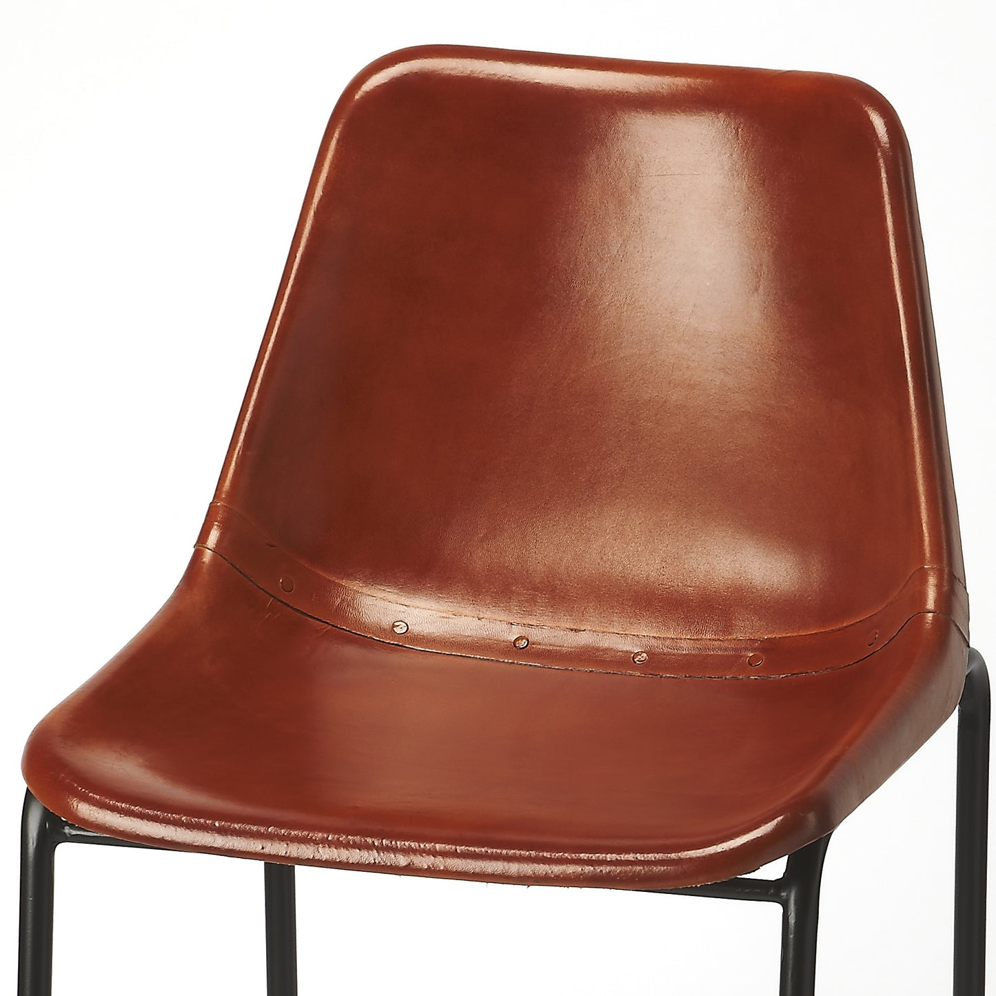 Butler Specialty Company Myles 28 in. Seat Height Leather and Metal Bar Stool with Back, Medium Brown