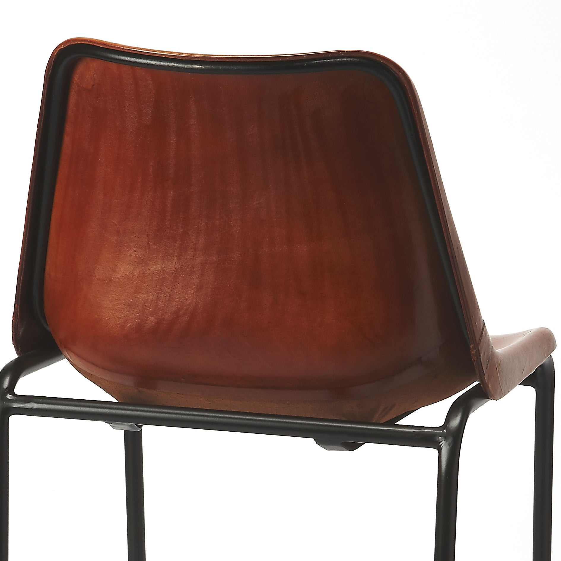 Butler Specialty Company Myles 28 in. Seat Height Leather and Metal Bar Stool with Back, Medium Brown