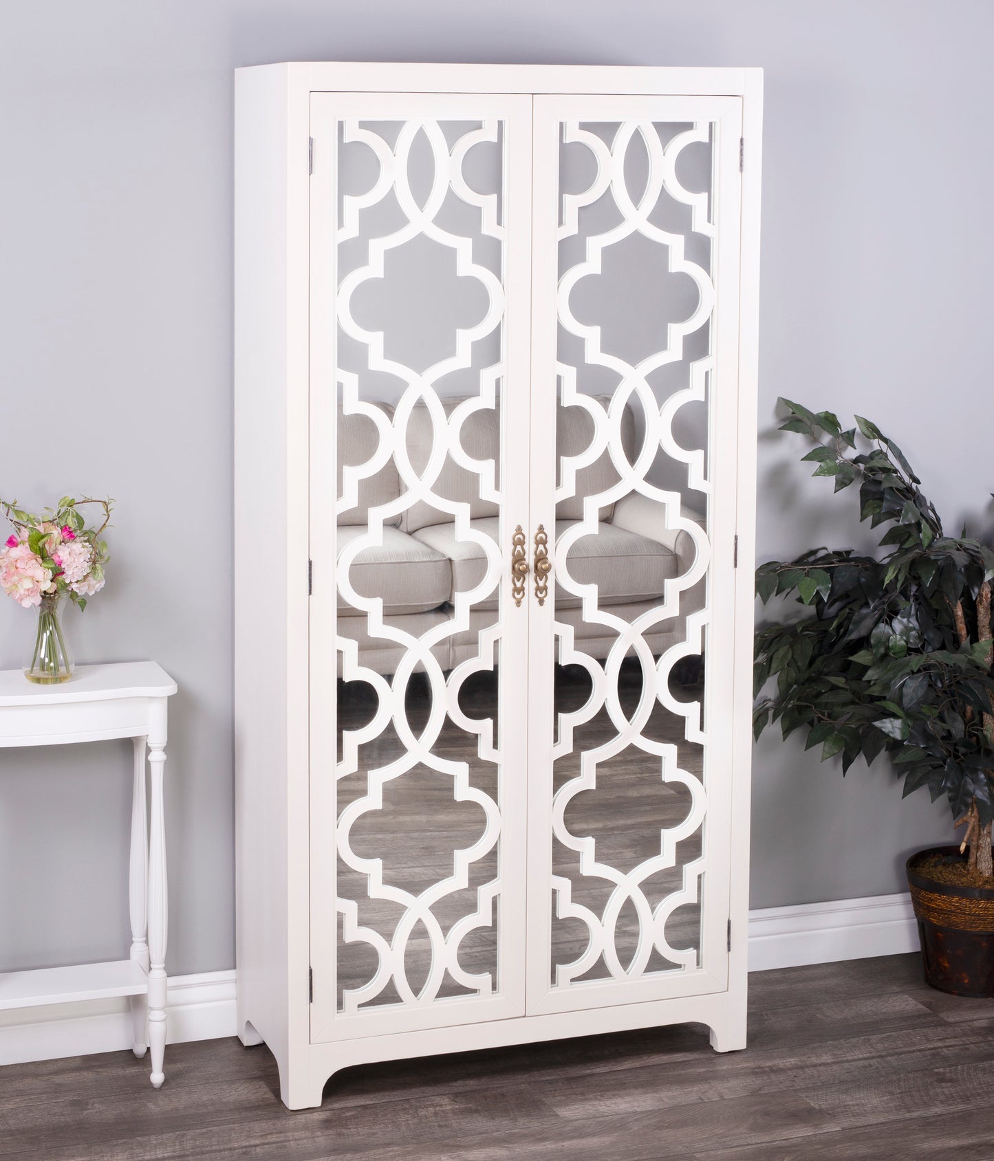 Butler Specialty Company Morjanna 36 in. W x 76.5 in. H Wood and Mirrored Door Tall Armoire, White