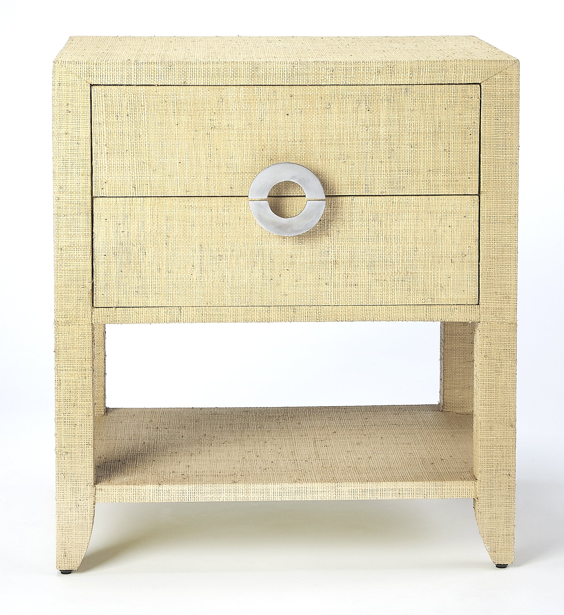 Butler Specialty Company Amelle 24 in. W Rectangular Raffia 2 Drawer Nightstand with Lower Open Shelf, Cream, Yellow