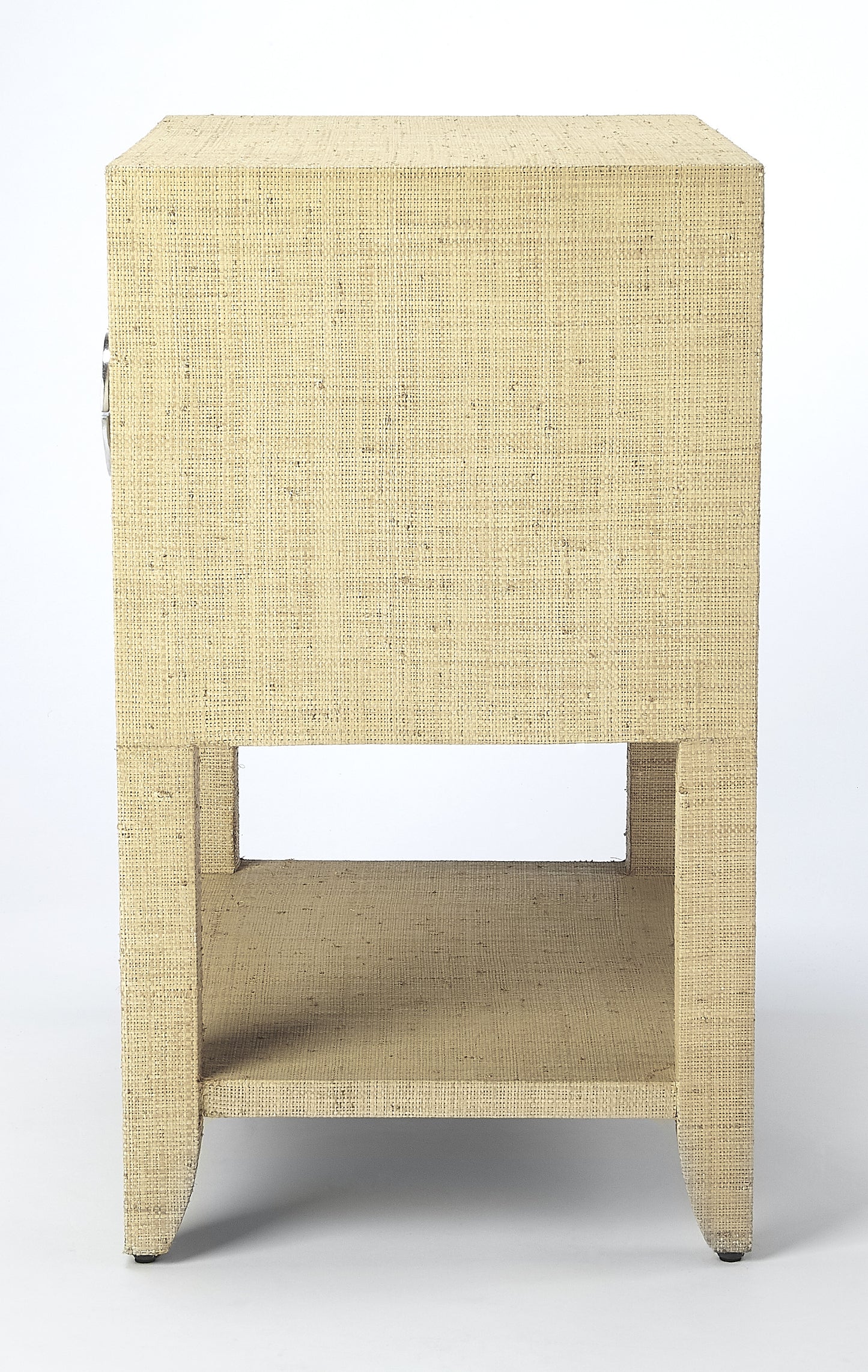 Butler Specialty Company Amelle 24 in. W Rectangular Raffia 2 Drawer Nightstand with Lower Open Shelf, Cream, Yellow