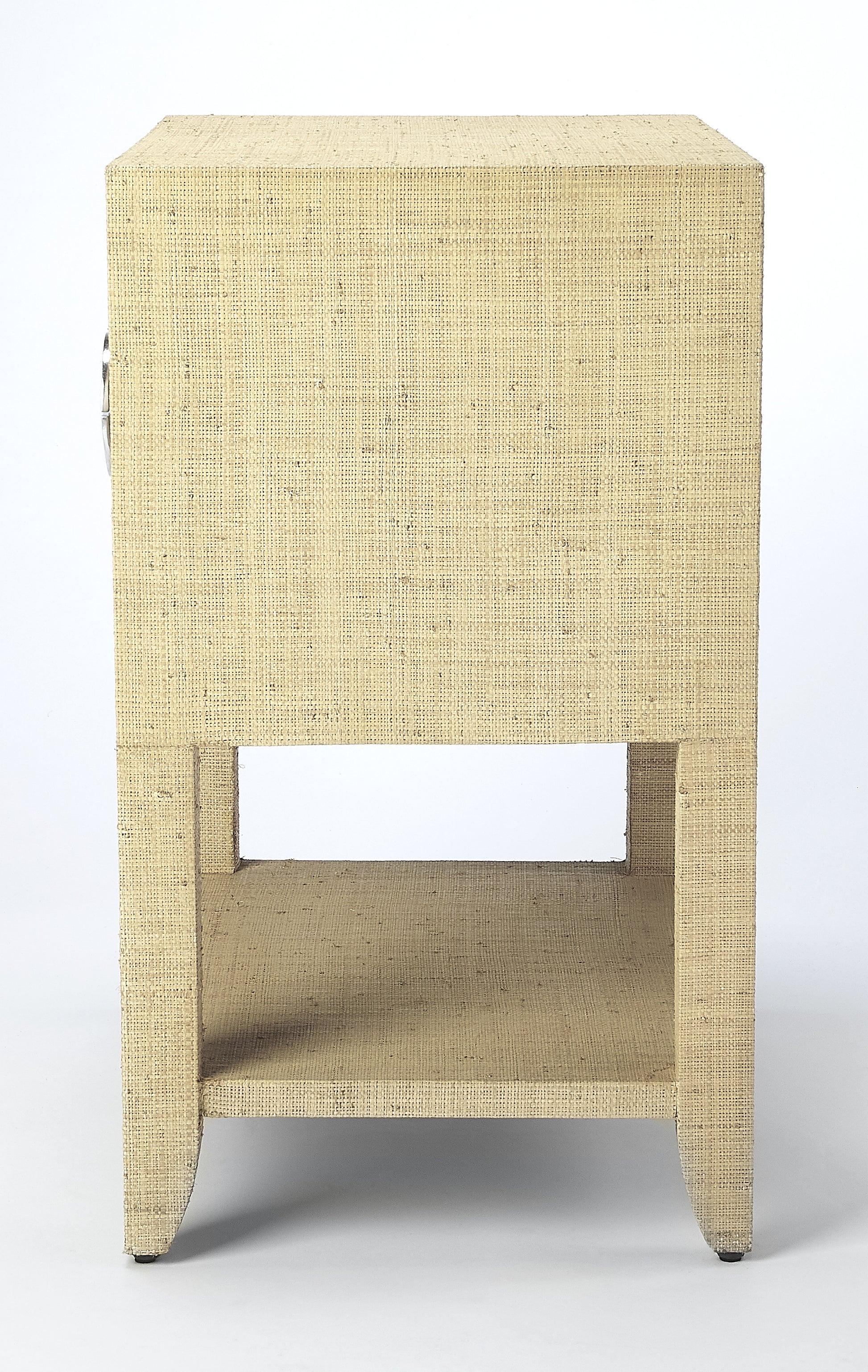 Butler Specialty Company Amelle 24 in. W Rectangular Raffia 2 Drawer Nightstand with Lower Open Shelf, Cream, Yellow