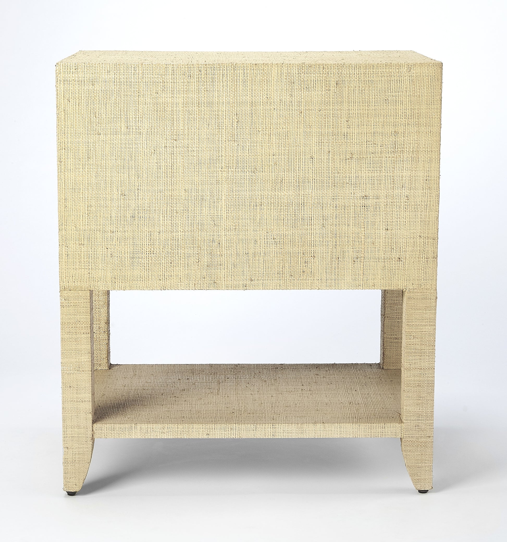 Butler Specialty Company Amelle 24 in. W Rectangular Raffia 2 Drawer Nightstand with Lower Open Shelf, Cream, Yellow
