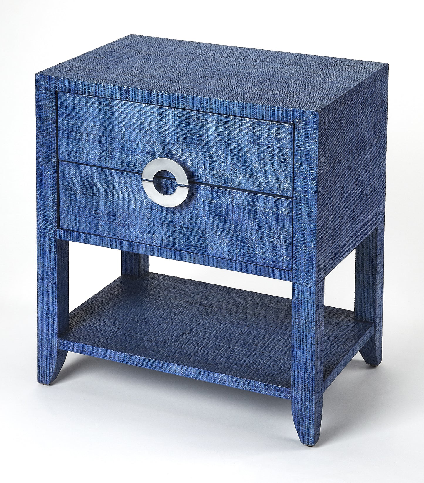 Butler Specialty Company Amelle 24 in. W Rectangular Raffia 2 Drawer Nightstand with Lower Open Shelf, Blue