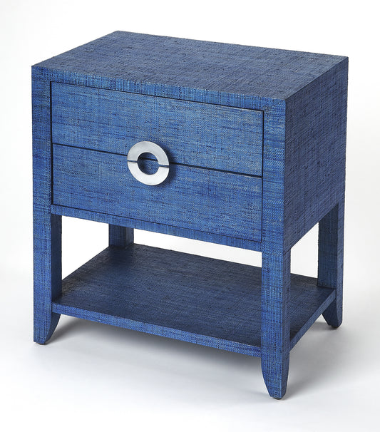 Butler Specialty Company Amelle 24 in. W Rectangular Raffia 2 Drawer Nightstand with Lower Open Shelf, Blue