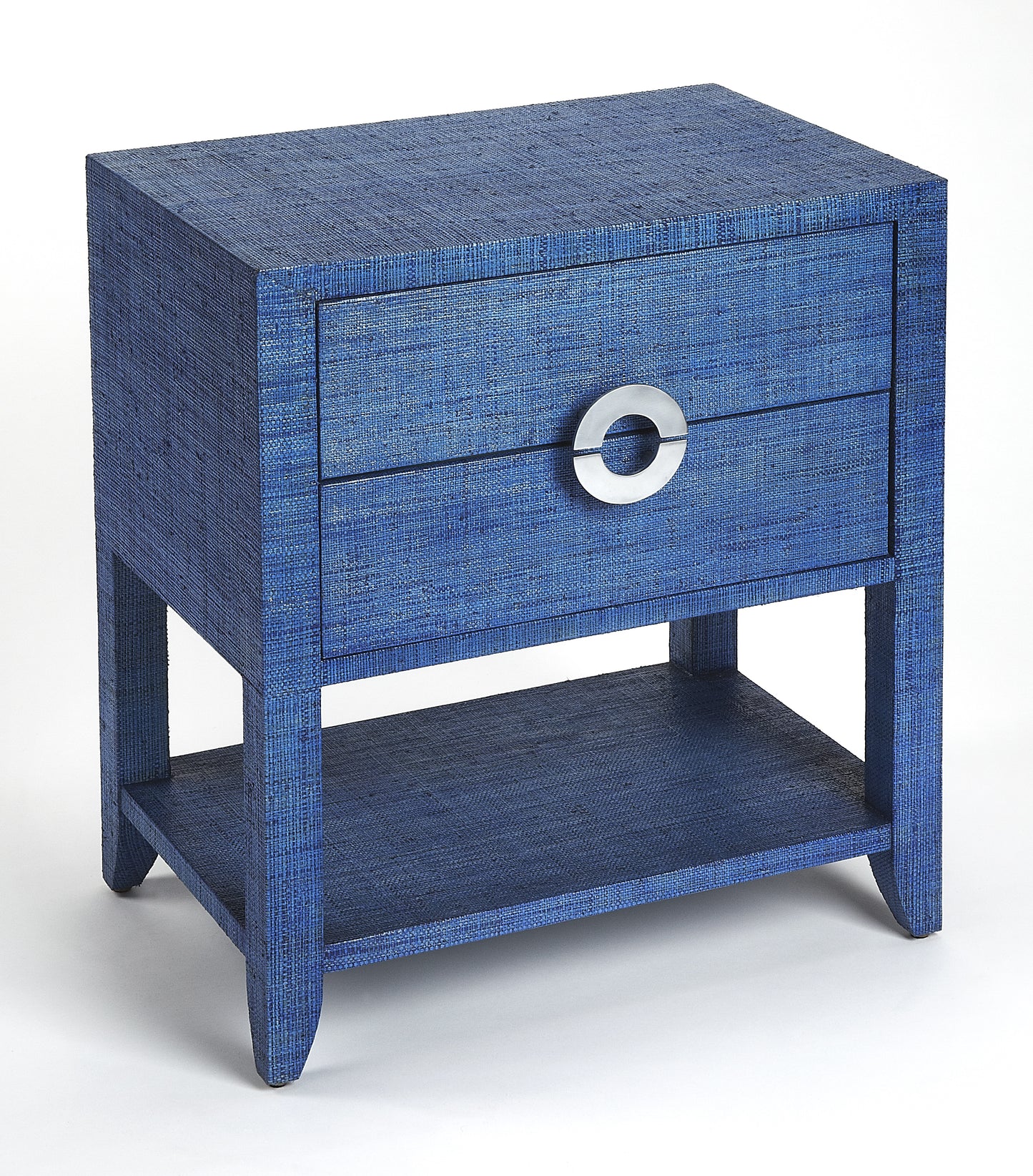 Butler Specialty Company Amelle 24 in. W Rectangular Raffia 2 Drawer Nightstand with Lower Open Shelf, Blue
