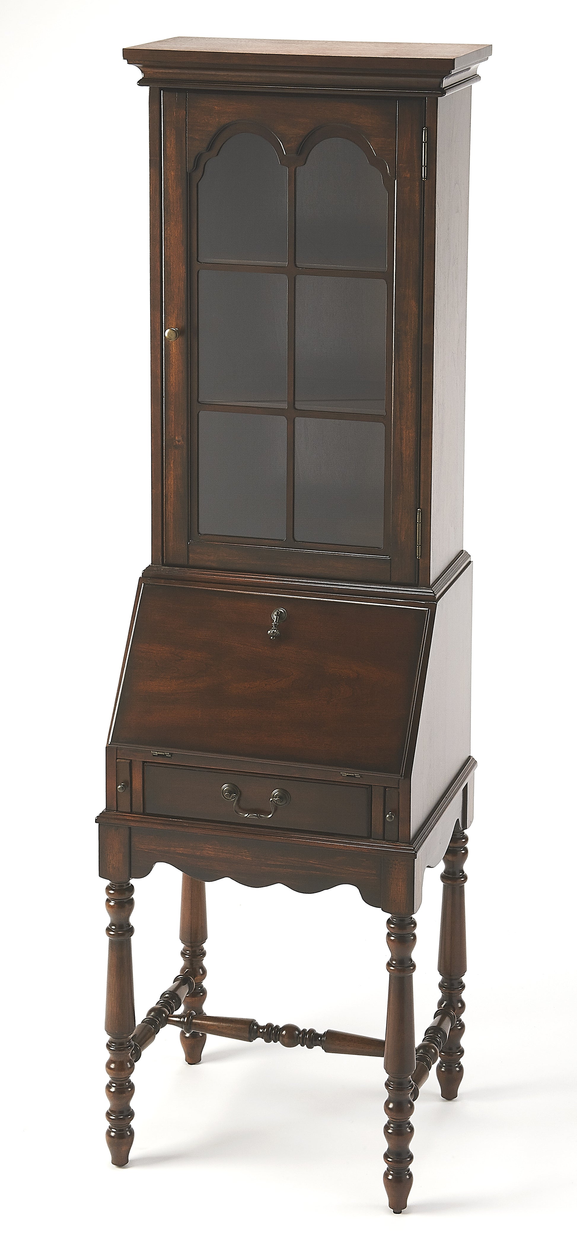 Butler Specialty Company Newlark 20 in. W Rectangular Wood and Glass Traditional 2 Drawer 1 Door Secretary, Dark Brown