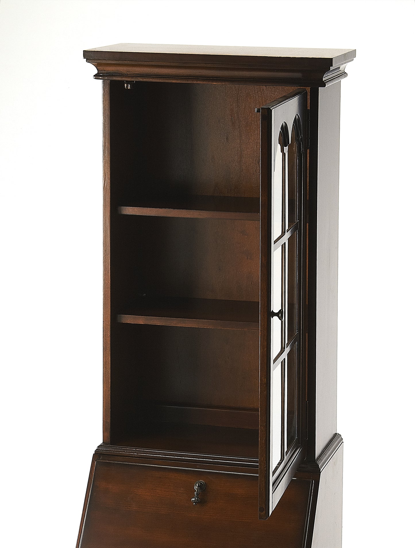 Butler Specialty Company Newlark 20 in. W Rectangular Wood and Glass Traditional 2 Drawer 1 Door Secretary, Dark Brown
