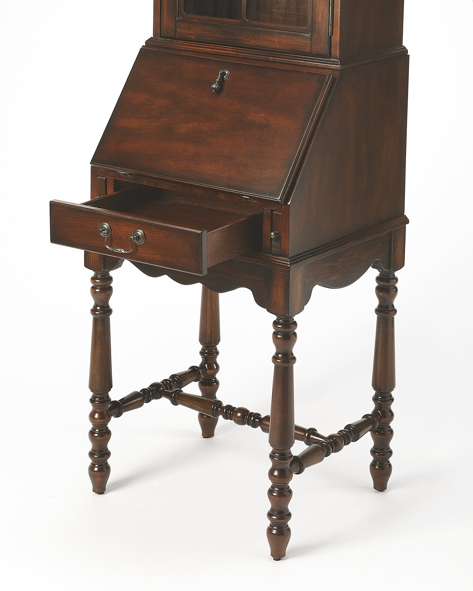 Butler Specialty Company Newlark 20 in. W Rectangular Wood and Glass Traditional 2 Drawer 1 Door Secretary, Dark Brown