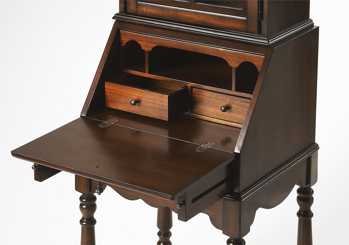 Butler Specialty Company Newlark 20 in. W Rectangular Wood and Glass Traditional 2 Drawer 1 Door Secretary, Dark Brown