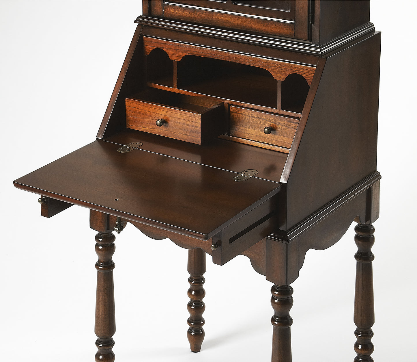Butler Specialty Company Newlark 20 in. W Rectangular Wood and Glass Traditional 2 Drawer 1 Door Secretary, Dark Brown