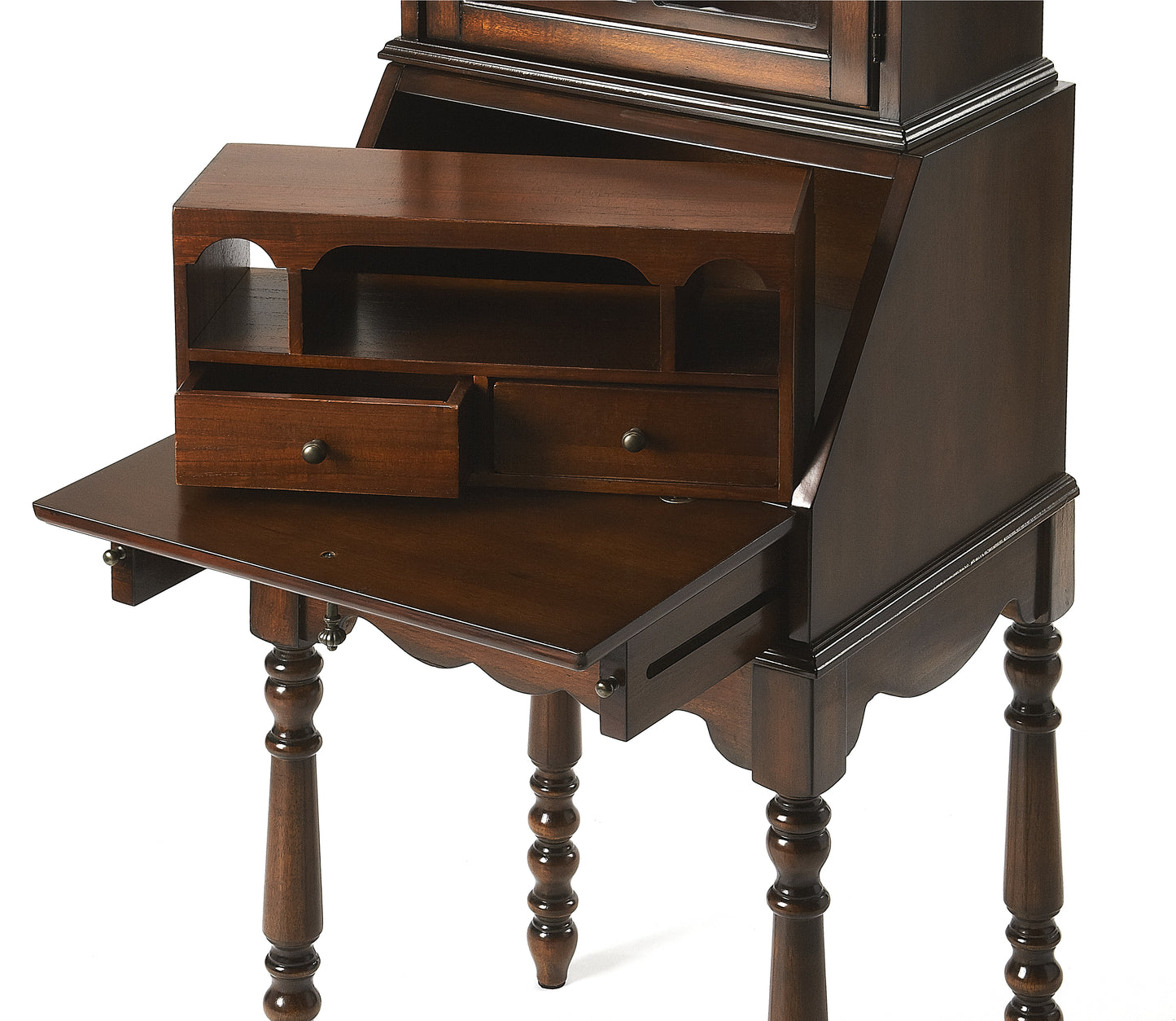 Butler Specialty Company Newlark 20 in. W Rectangular Wood and Glass Traditional 2 Drawer 1 Door Secretary, Dark Brown