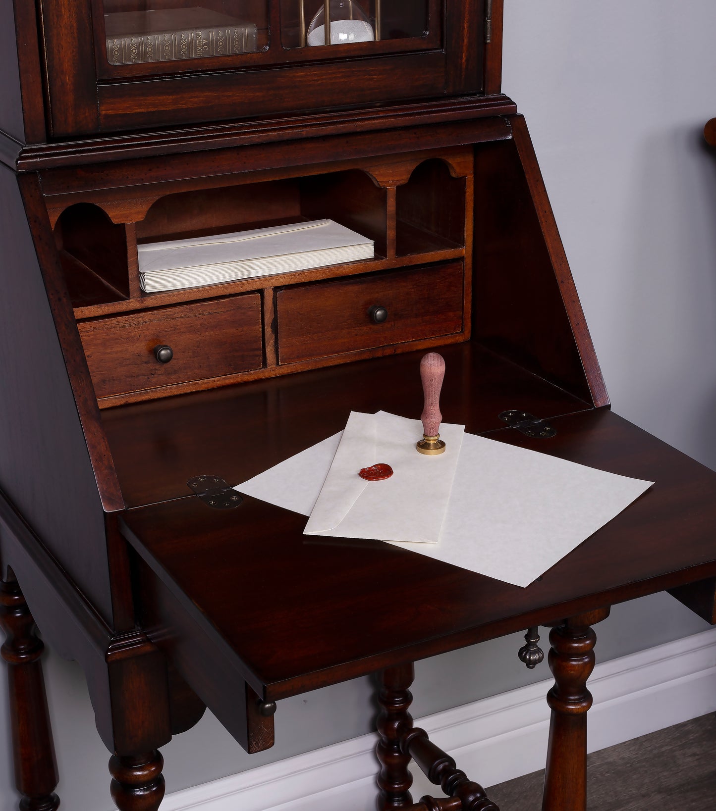 Butler Specialty Company Newlark 20 in. W Rectangular Wood and Glass Traditional 2 Drawer 1 Door Secretary, Dark Brown