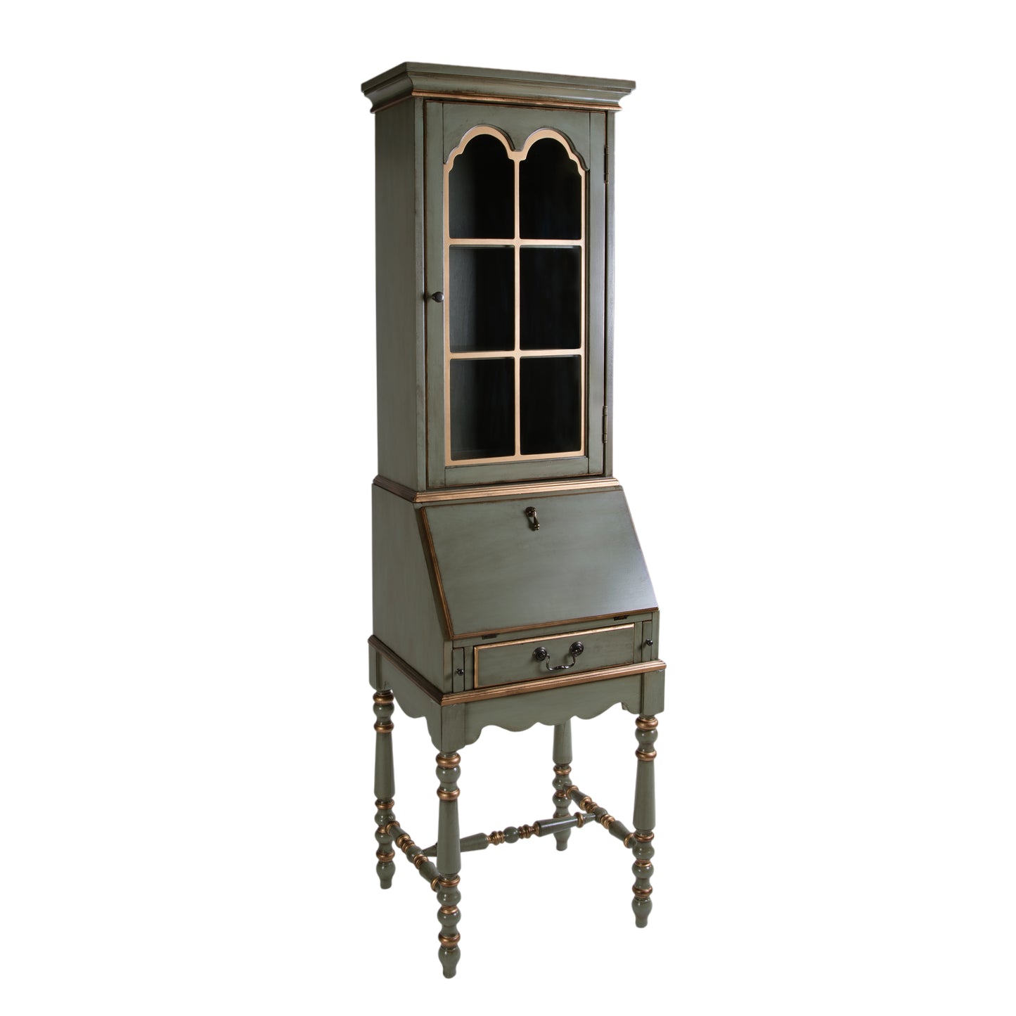 Butler Specialty Company Newlark 20 in. W Rectangular Wood and Glass Traditional 2 Drawer 1 Door Secretary, Pastel Green