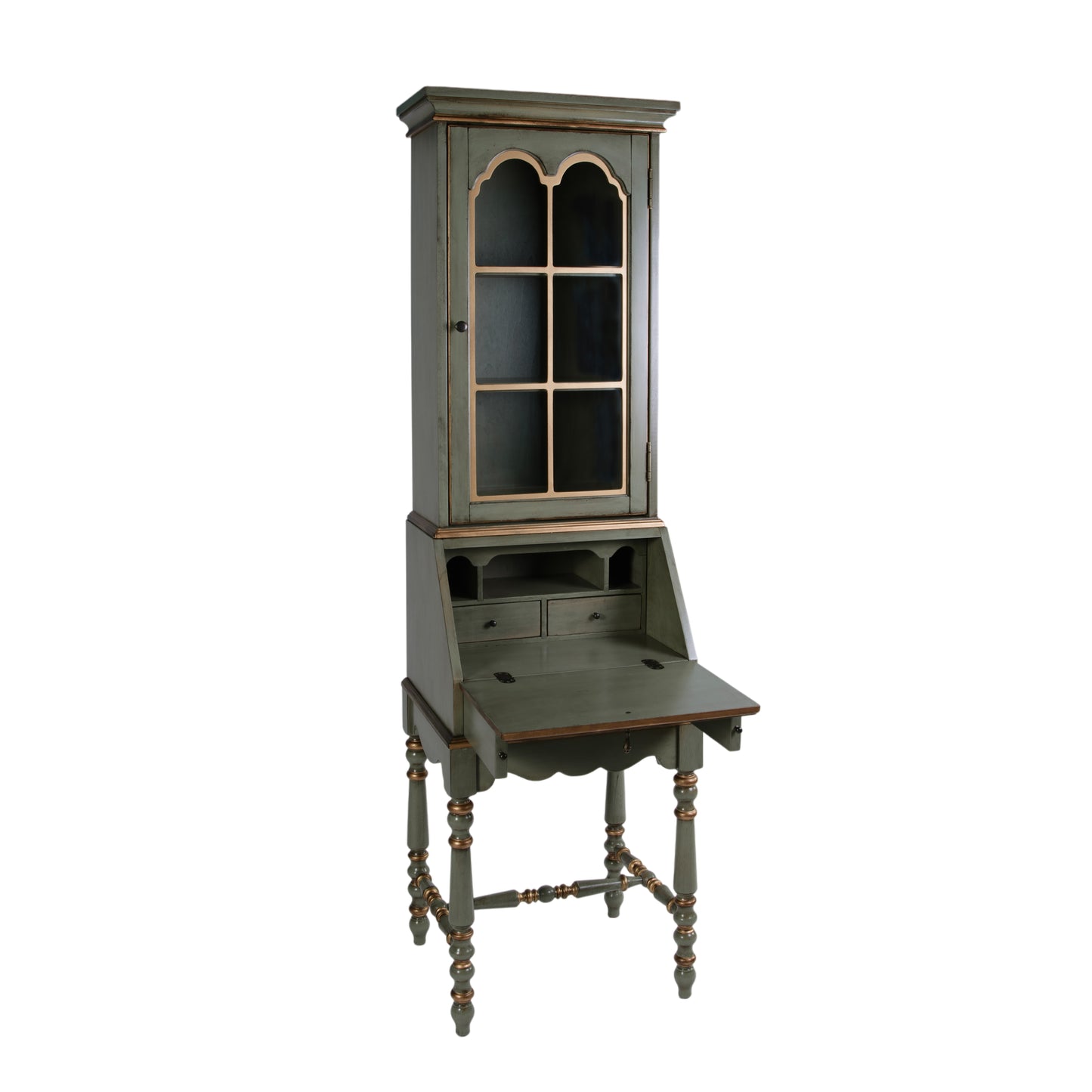 Butler Specialty Company Newlark 20 in. W Rectangular Wood and Glass Traditional 2 Drawer 1 Door Secretary, Pastel Green