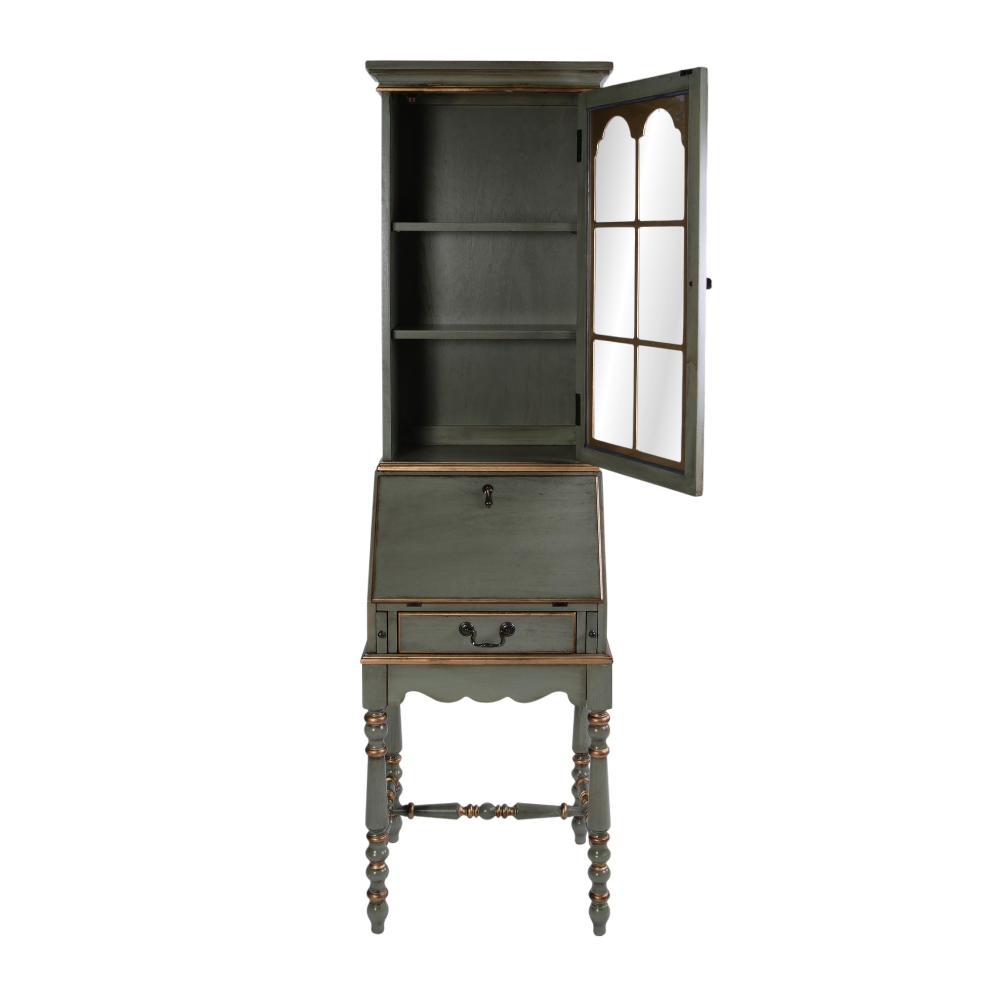 Butler Specialty Company Newlark 20 in. W Rectangular Wood and Glass Traditional 2 Drawer 1 Door Secretary, Pastel Green