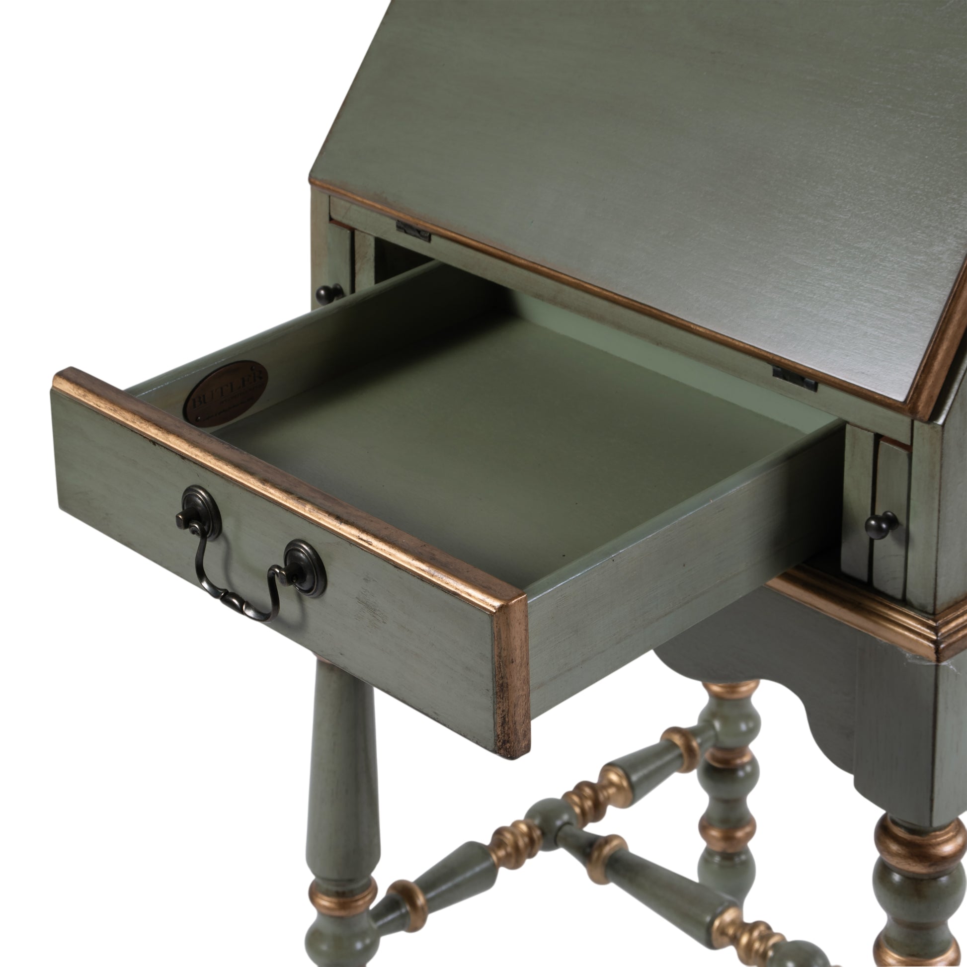 Butler Specialty Company Newlark 20 in. W Rectangular Wood and Glass Traditional 2 Drawer 1 Door Secretary, Pastel Green