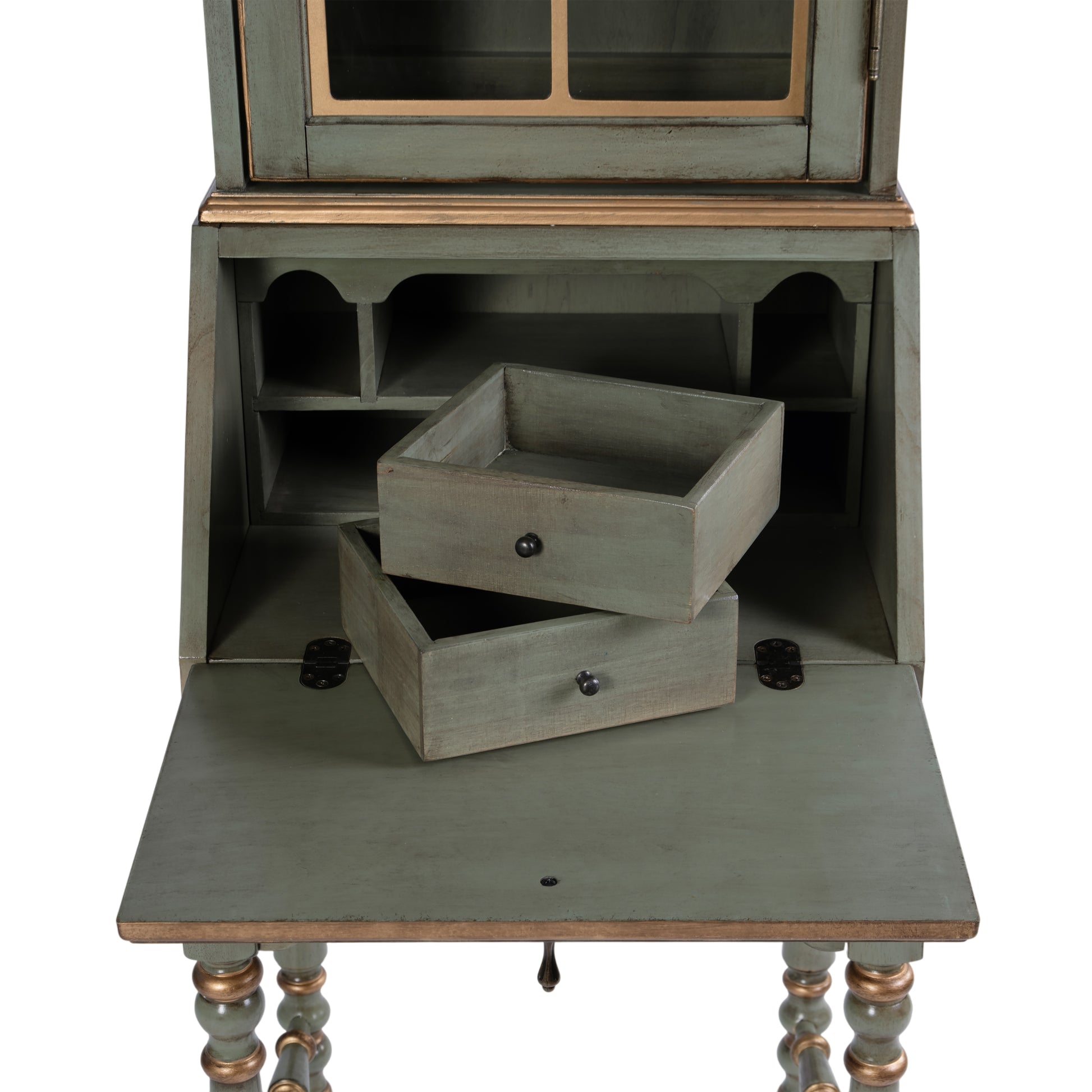 Butler Specialty Company Newlark 20 in. W Rectangular Wood and Glass Traditional 2 Drawer 1 Door Secretary, Pastel Green