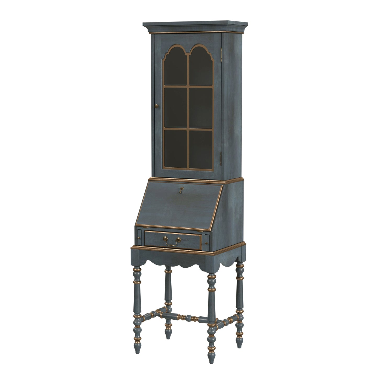Butler Specialty Company Newlark 20 in. W Rectangular Wood and Glass Traditional 2 Drawer 1 Door Secretary, Pastel Blue