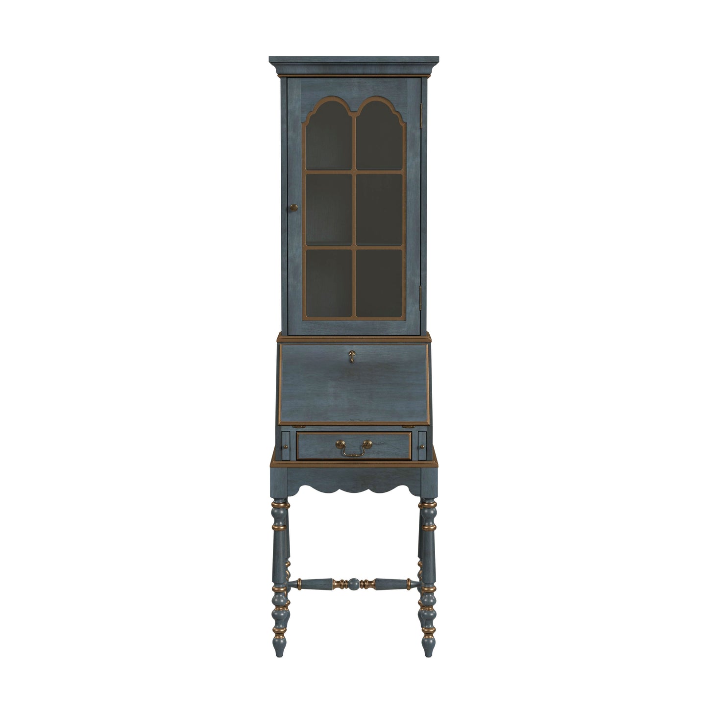 Butler Specialty Company Newlark 20 in. W Rectangular Wood and Glass Traditional 2 Drawer 1 Door Secretary, Pastel Blue