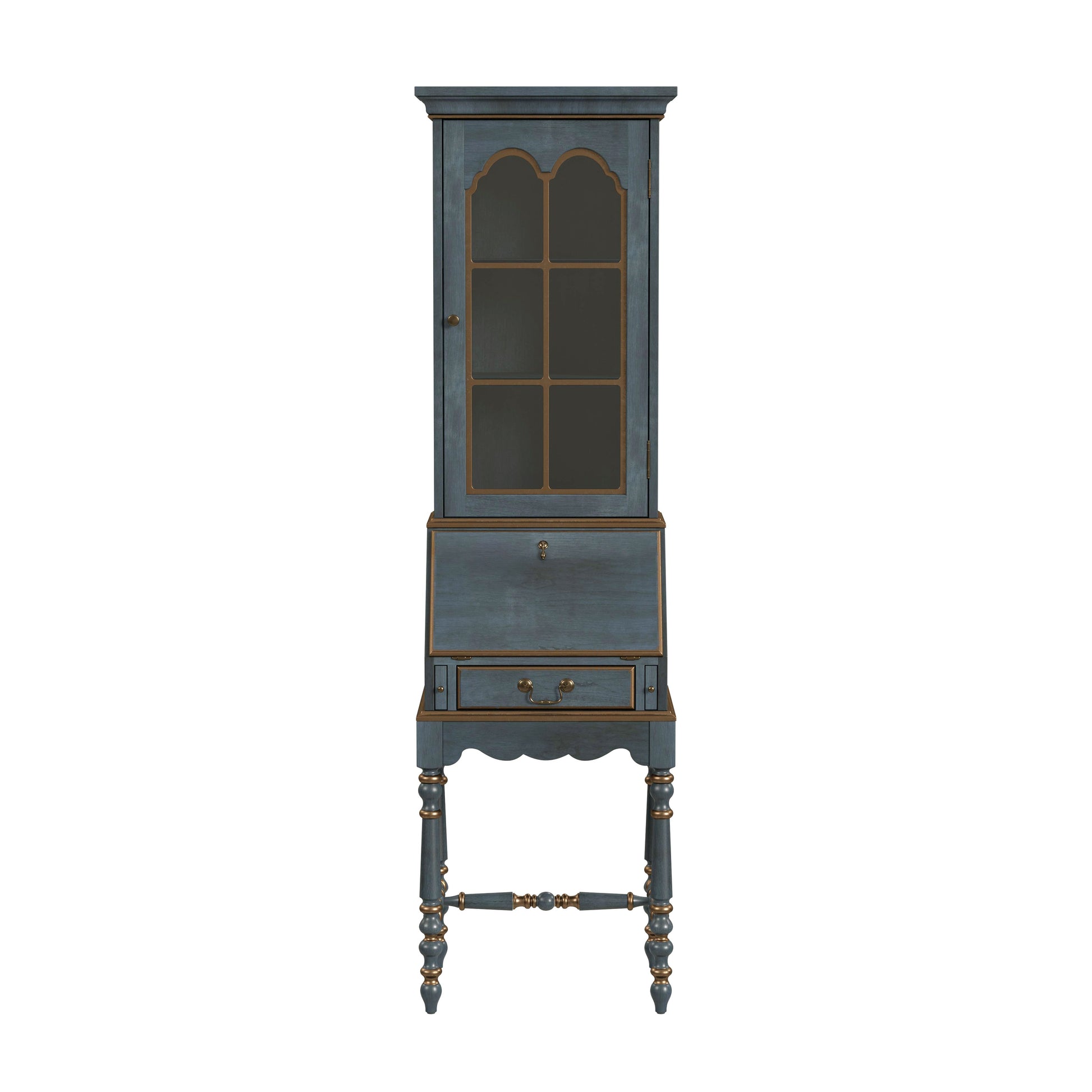 Butler Specialty Company Newlark 20 in. W Rectangular Wood and Glass Traditional 2 Drawer 1 Door Secretary, Pastel Blue