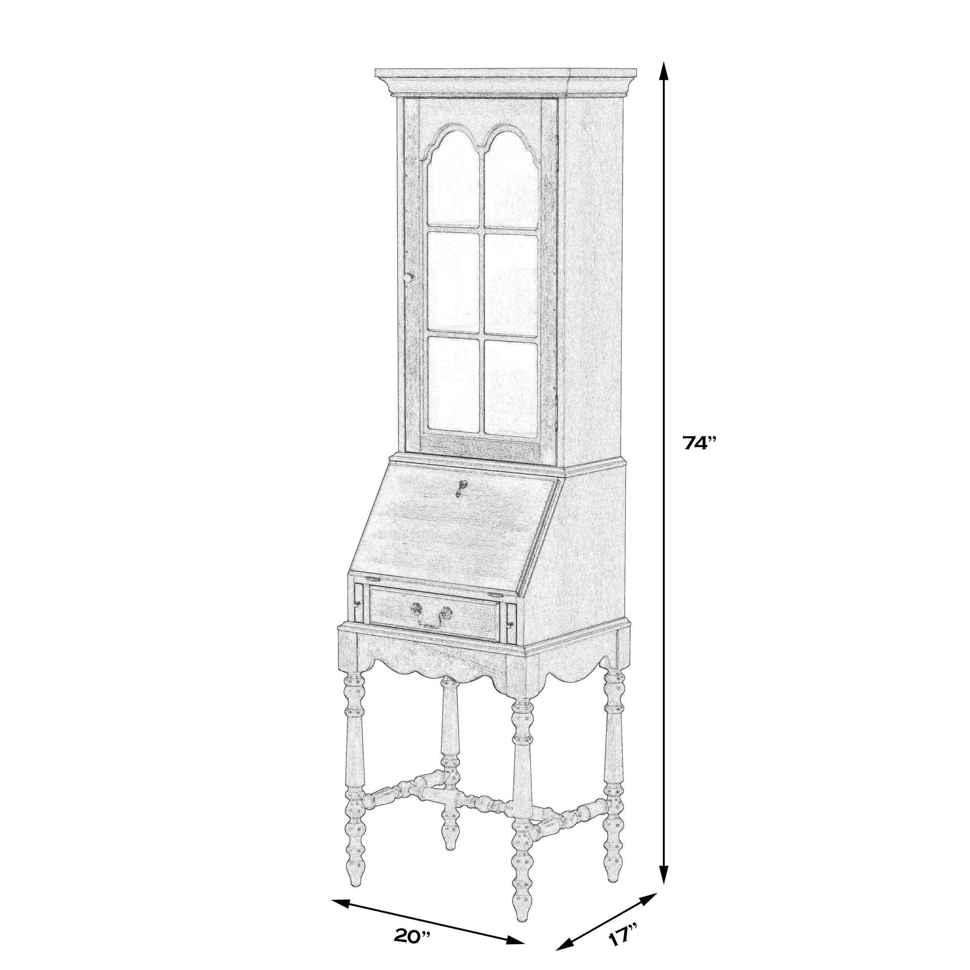 Butler Specialty Company Newlark 20 in. W Rectangular Wood and Glass Traditional 2 Drawer 1 Door Secretary, Pastel Blue