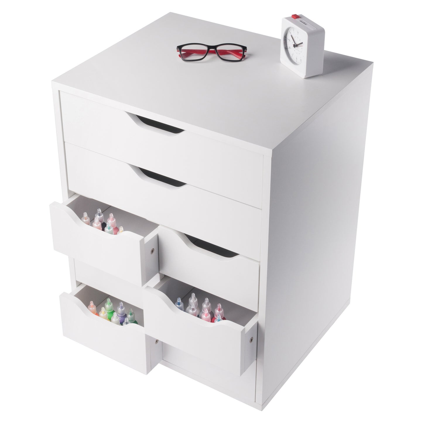 Norfolk 6 Bins, 2 Drawer Mobile Cabinet, White Finish